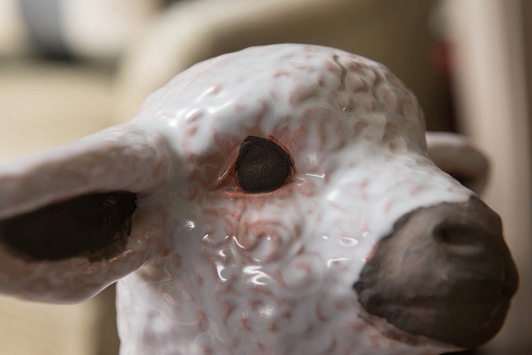 Late 20th Century Faience Baby Lamb In Good Condition In San Francisco, CA