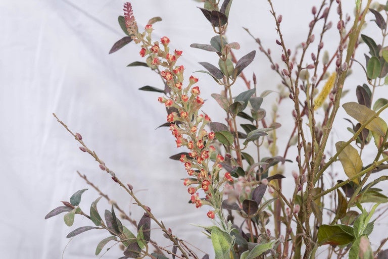 Exquisite Rustic Green Glazed Terracotta Jardinièr with Faux Floral Display