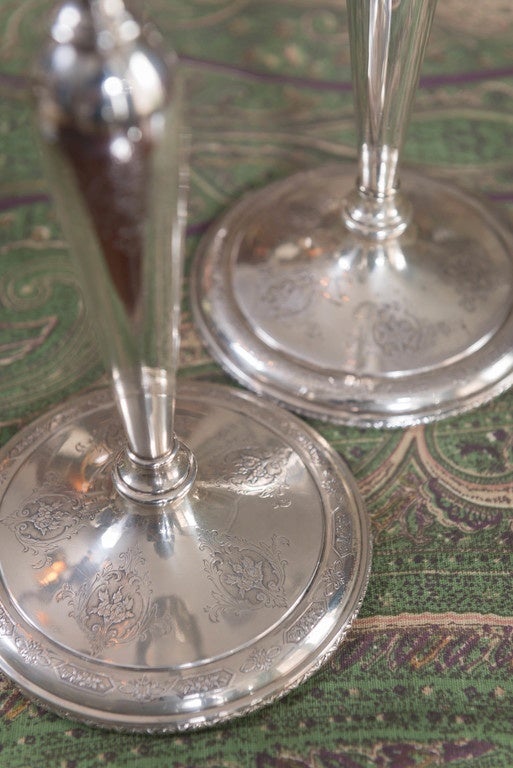 Silvered Pair of Early 20th Century Sterling Candlesticks