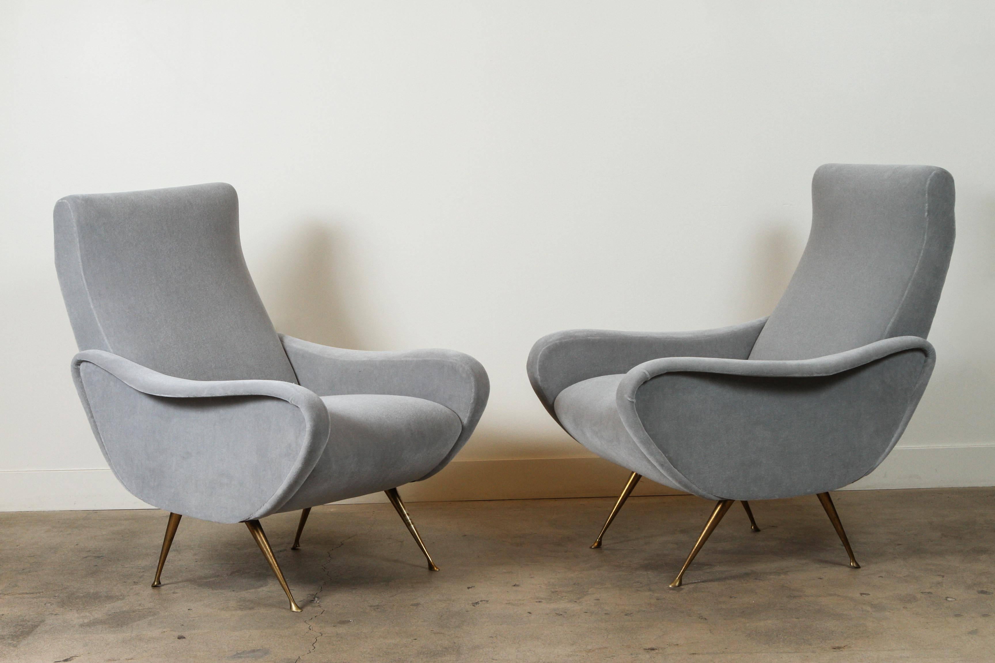 Pair of Italian Lounge Chairs in Platinum Mohair 3