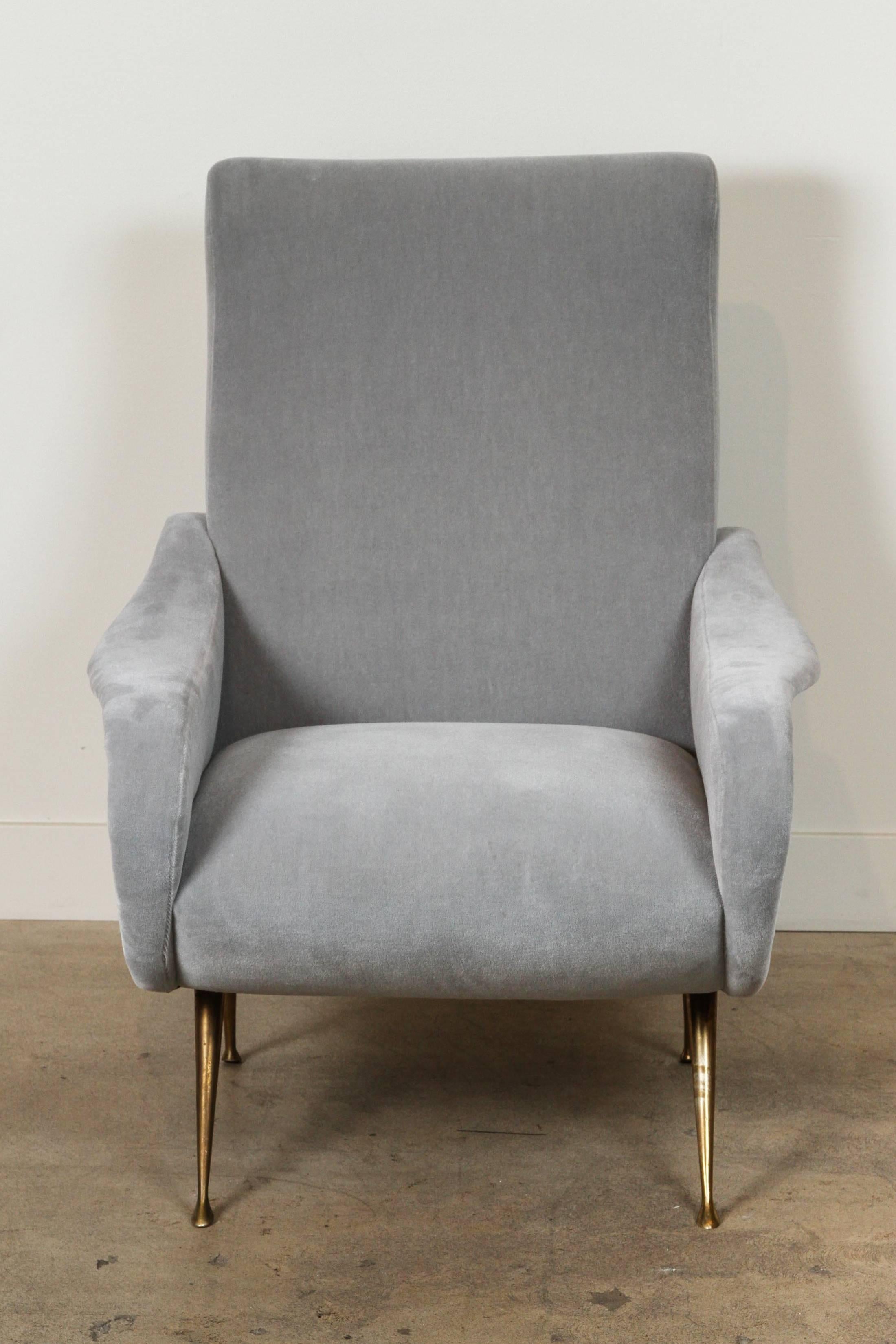 Pair of Italian Lounge Chairs in Platinum Mohair 2