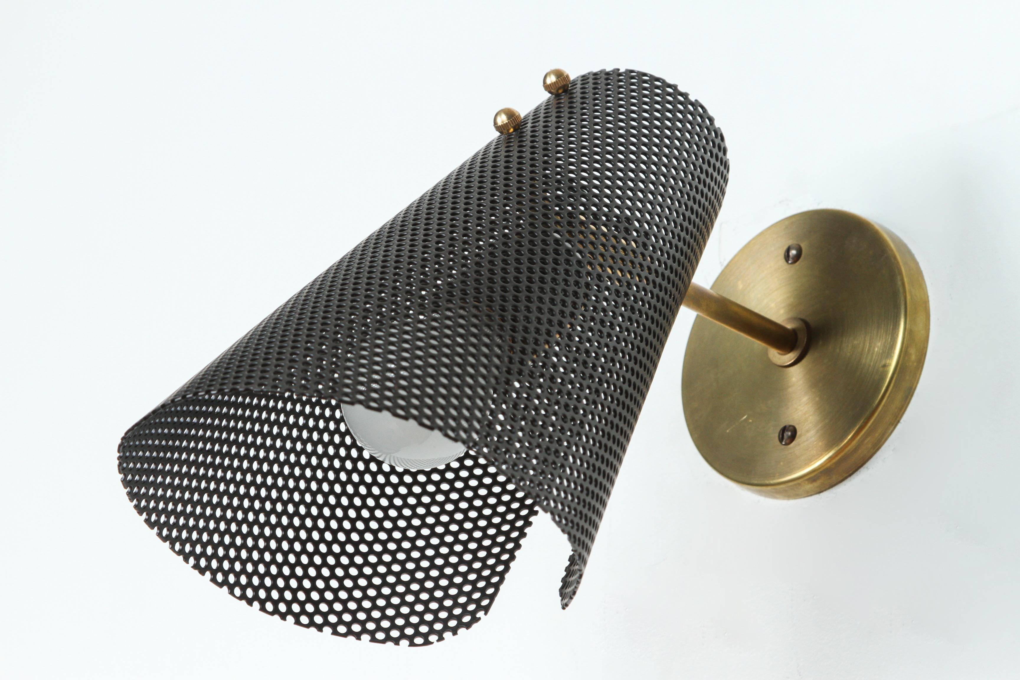 Brass Perferated Scoop Sconce by Lawson-Fenning