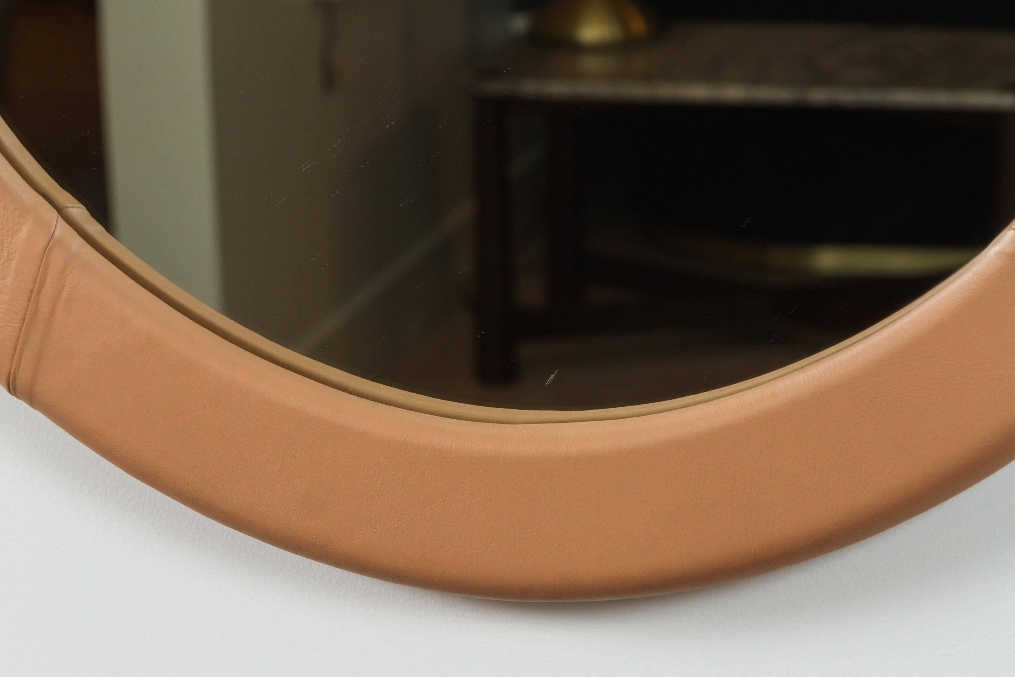 Mid-Century Modern Leather Oval Mirror by Jason Koharik for Collected By