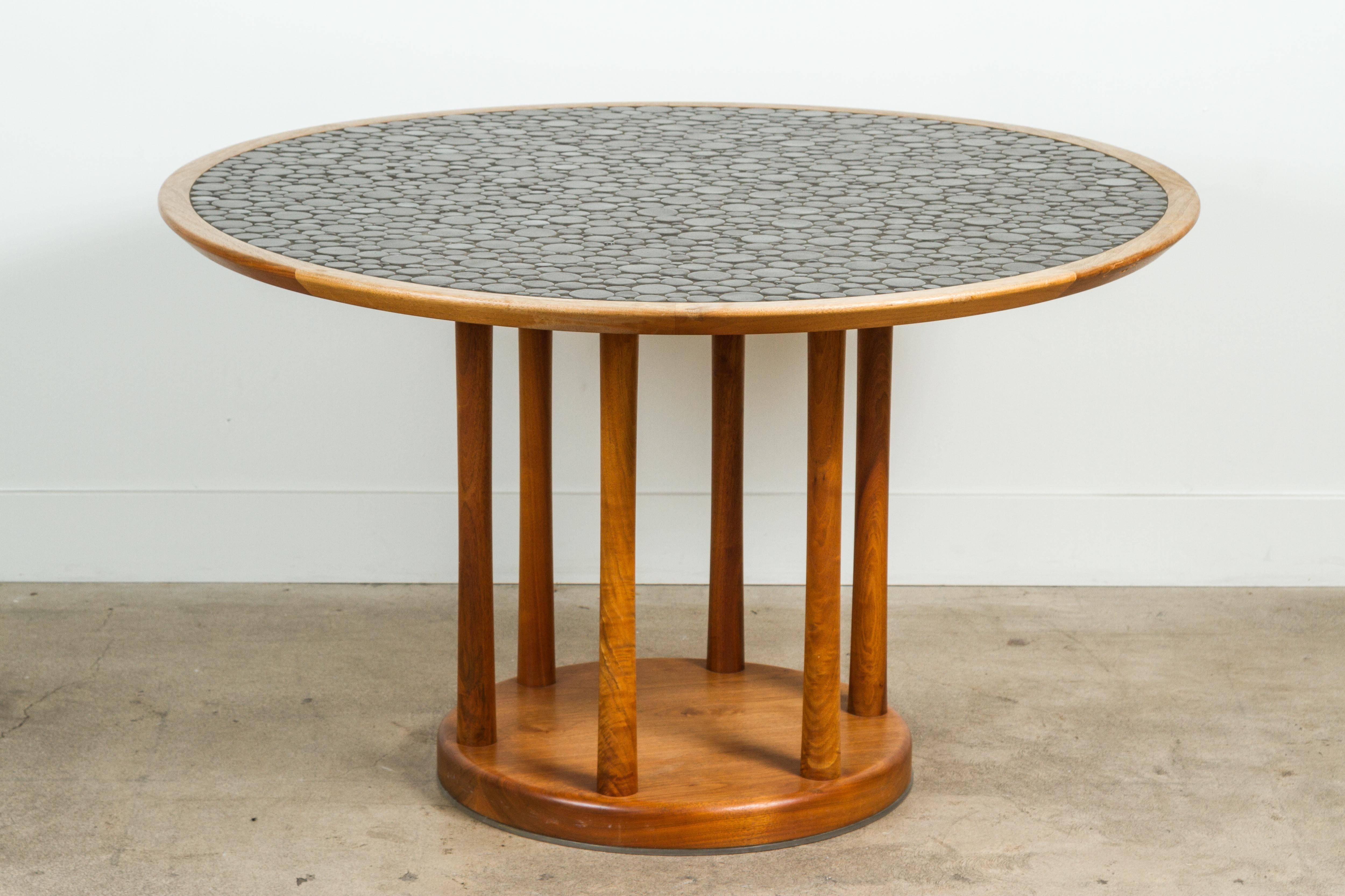Round walnut and studio tiled centre table by Jane & Gordon Martz for Marshall Studio.