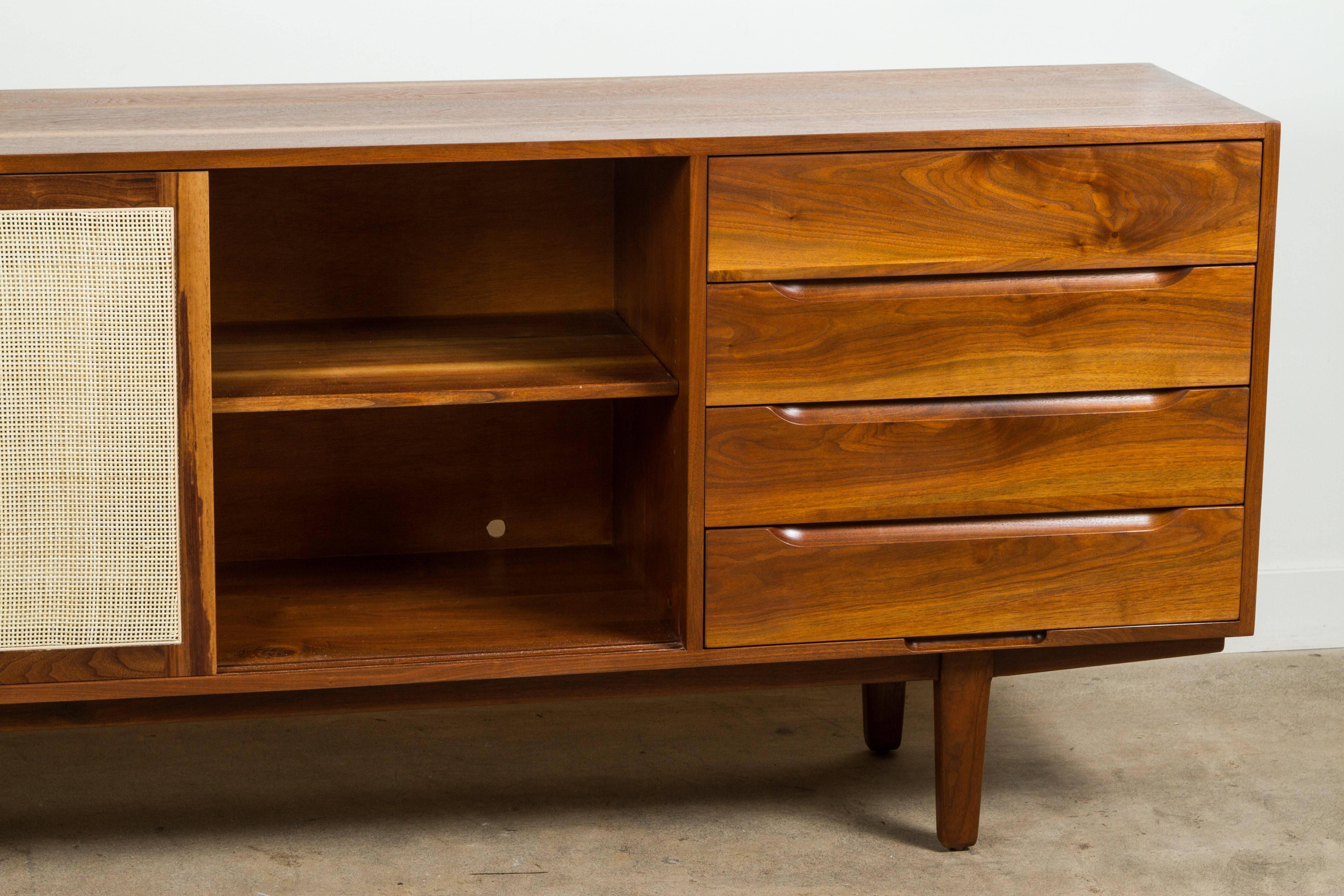 Mid-Century Modern Solid American Black Walnut and Cane Cabinet by Cesare Occhi