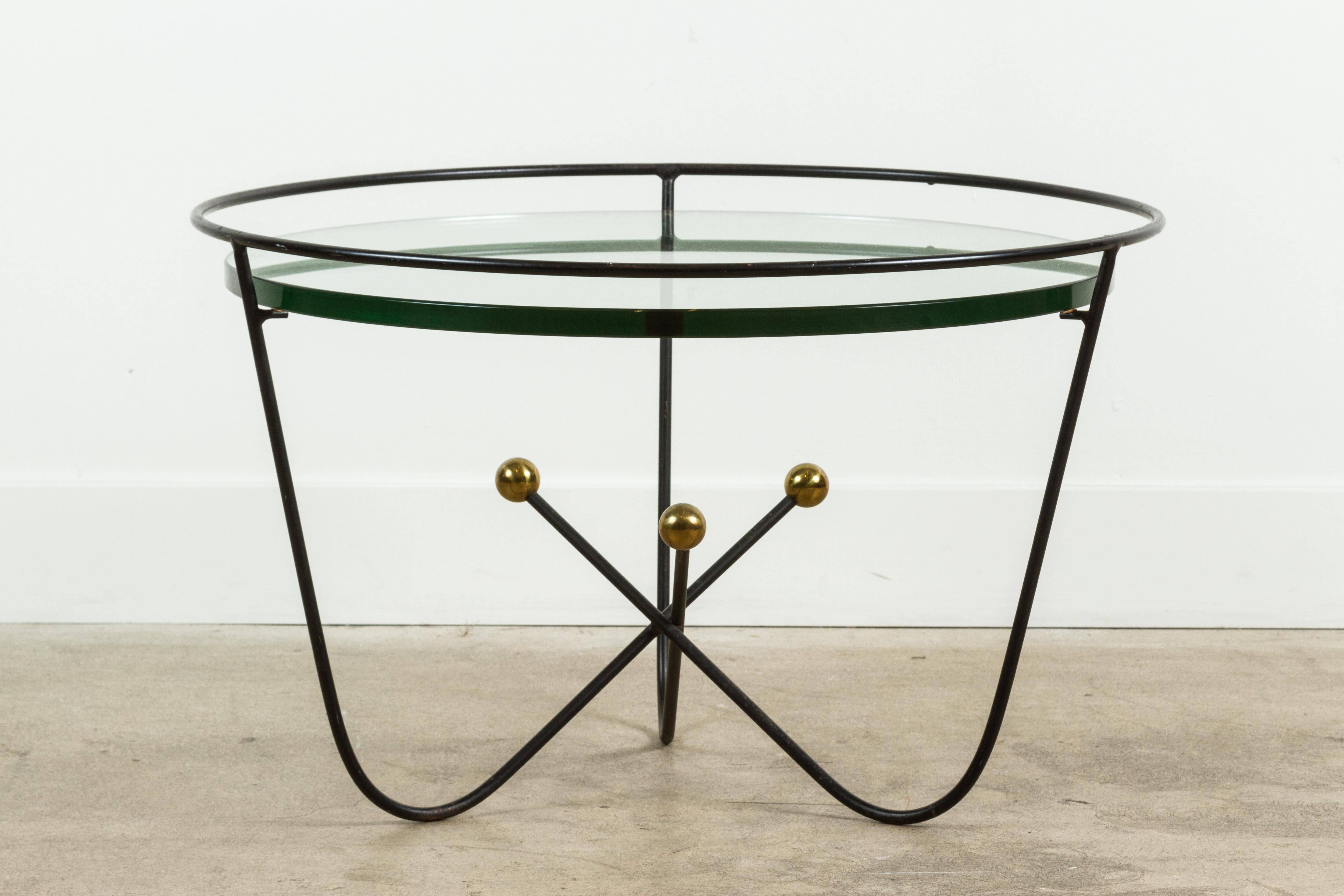 Italian Mid-Century Iron and Brass Cocktail Table In Excellent Condition In Los Angeles, CA