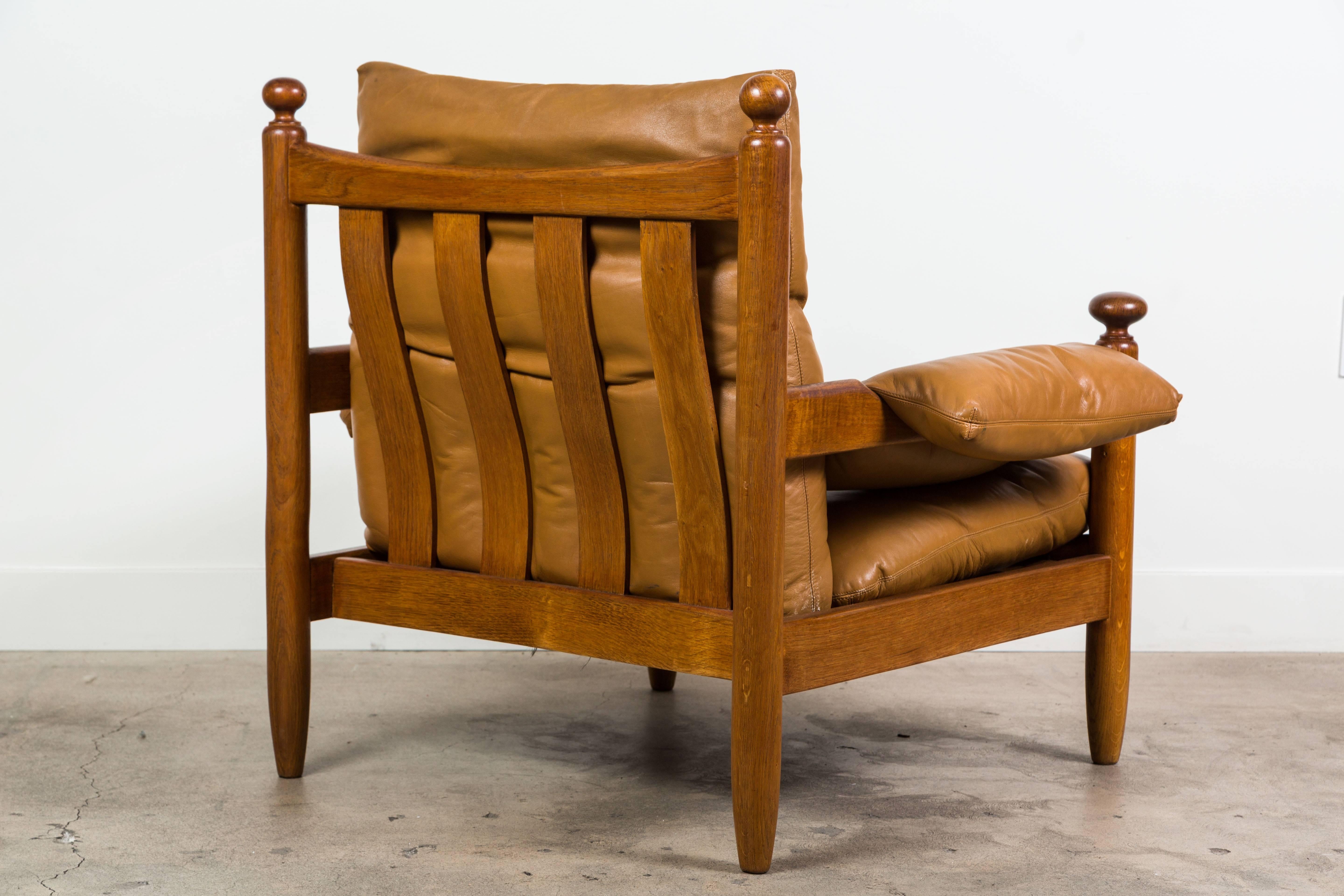 Oak and Leather Armchair in the Style of Maurice Pre In Excellent Condition In Los Angeles, CA