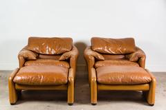 Pair of "Maralunga" Lounge Chairs and Ottomans by Vico Magistretti for Cassina