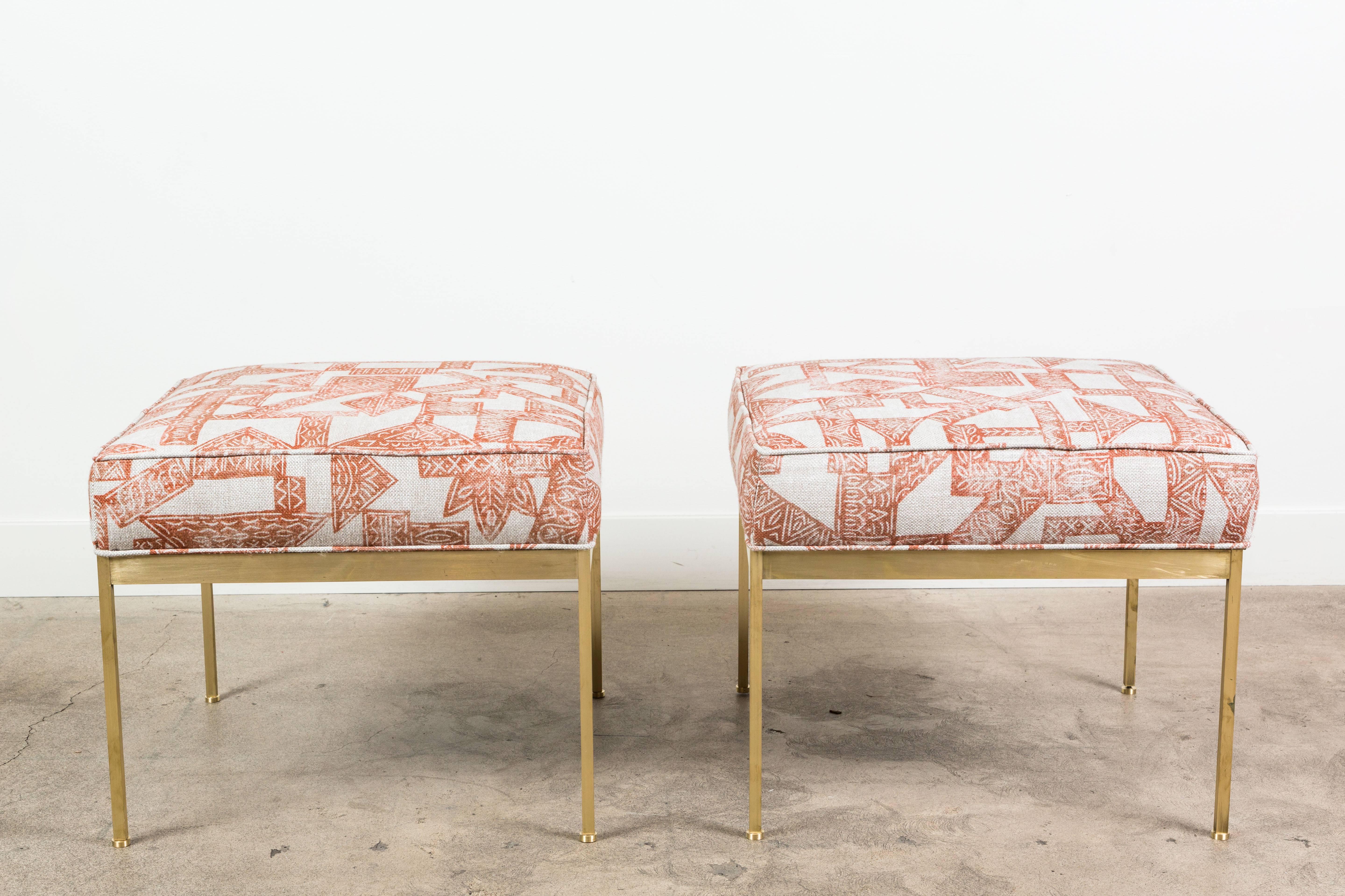 The Paul Ottoman features a solid unlacquered brass base and an upholstered seat with piping. Each leg features a rounded leveler. Shown here in Zak and Fox fabric.

Available to order in customer's own material with a 6-8 week lead time.

As shown: