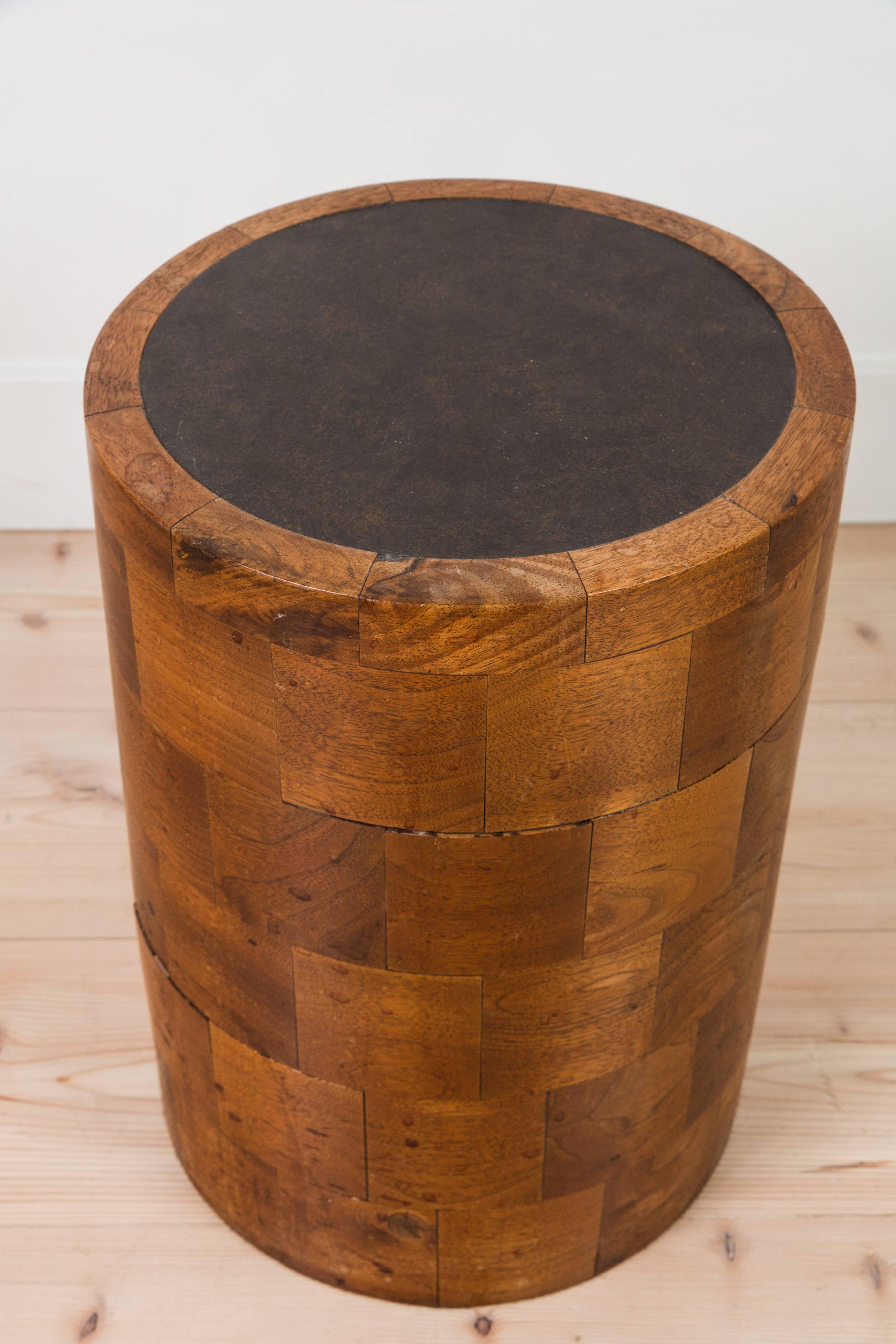 Mid-Century Modern Pair of Vintage Parquetry Column Side Tables