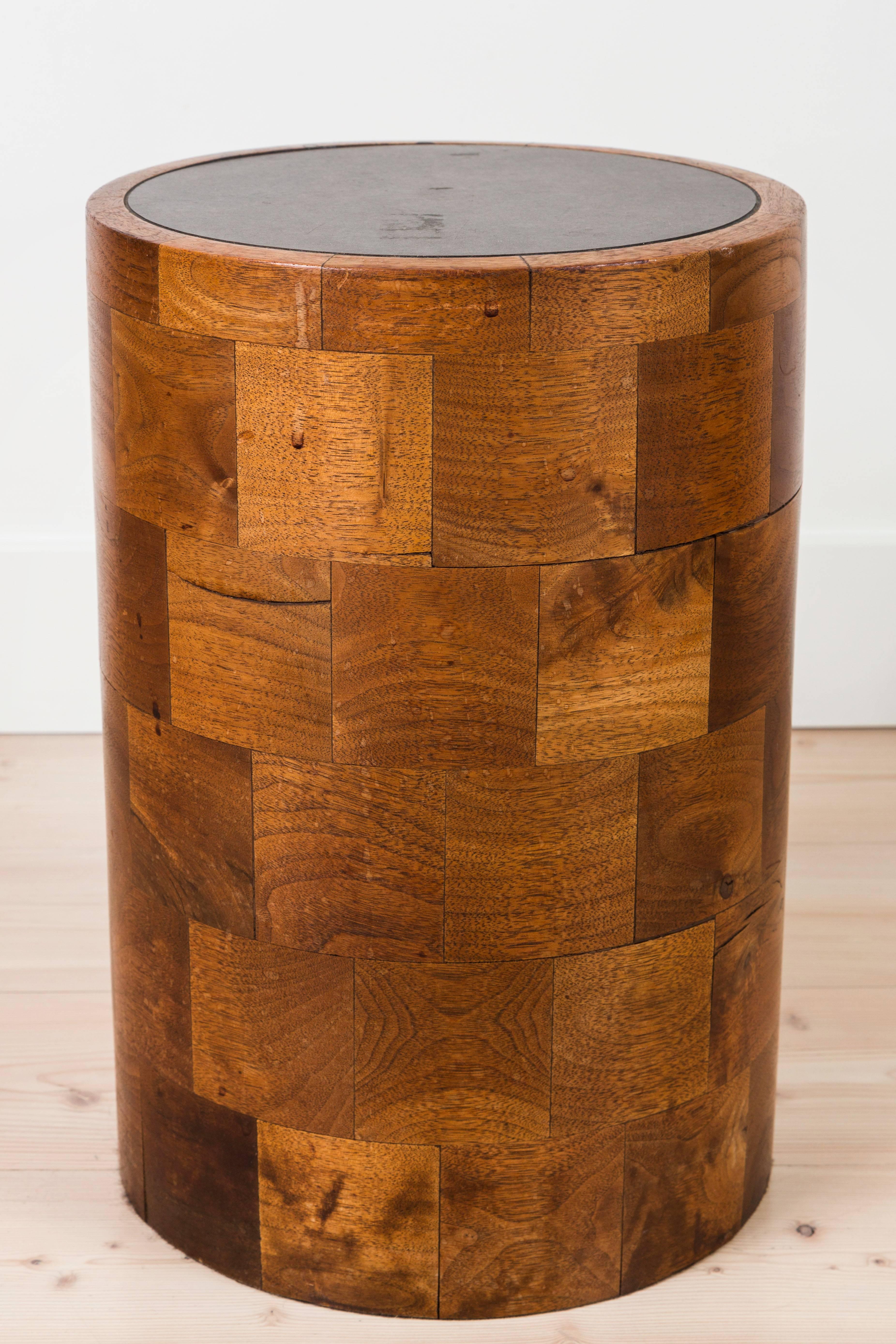 Pair of Vintage Parquetry Column Side Tables In Excellent Condition In Los Angeles, CA