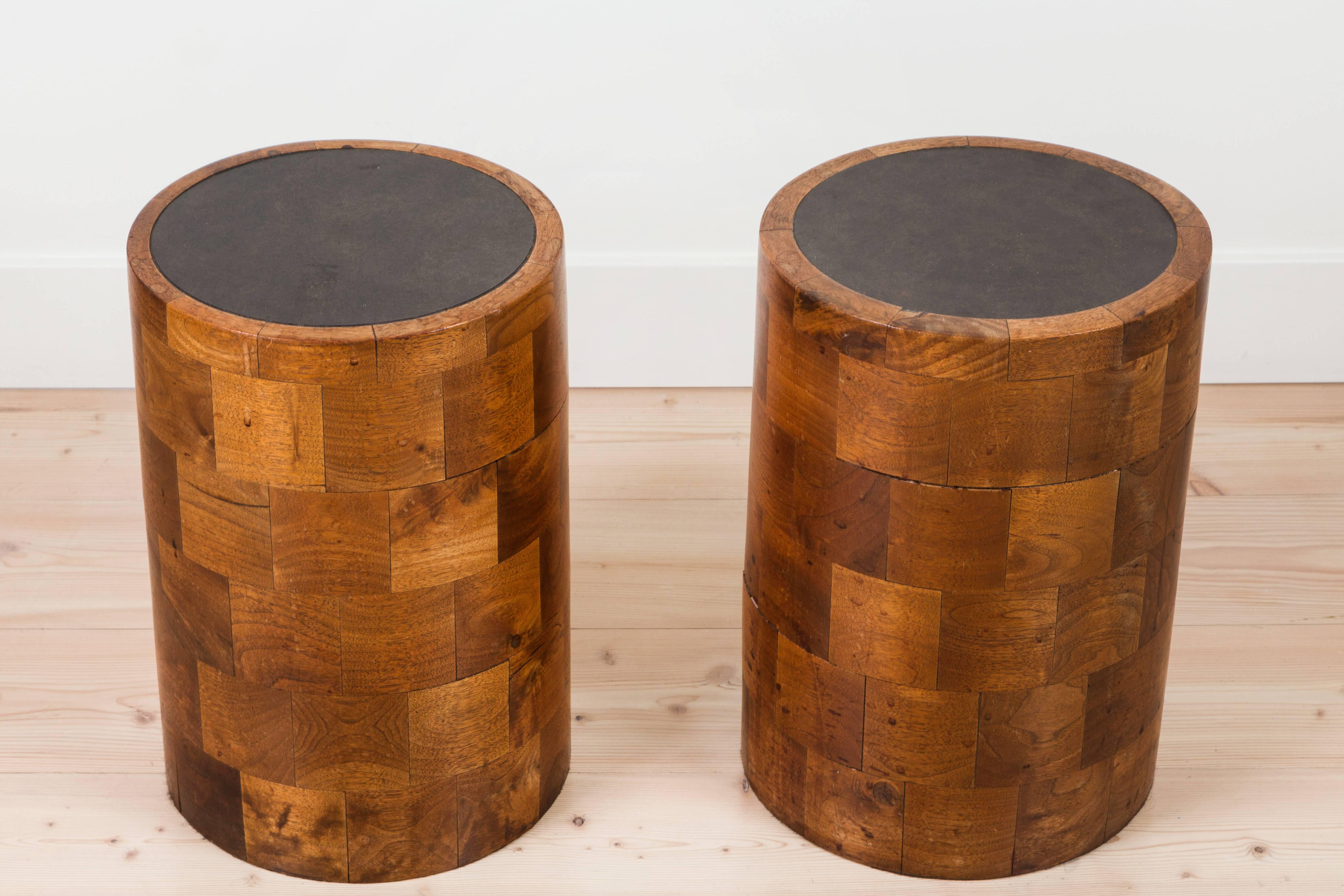 Mid-20th Century Pair of Vintage Parquetry Column Side Tables