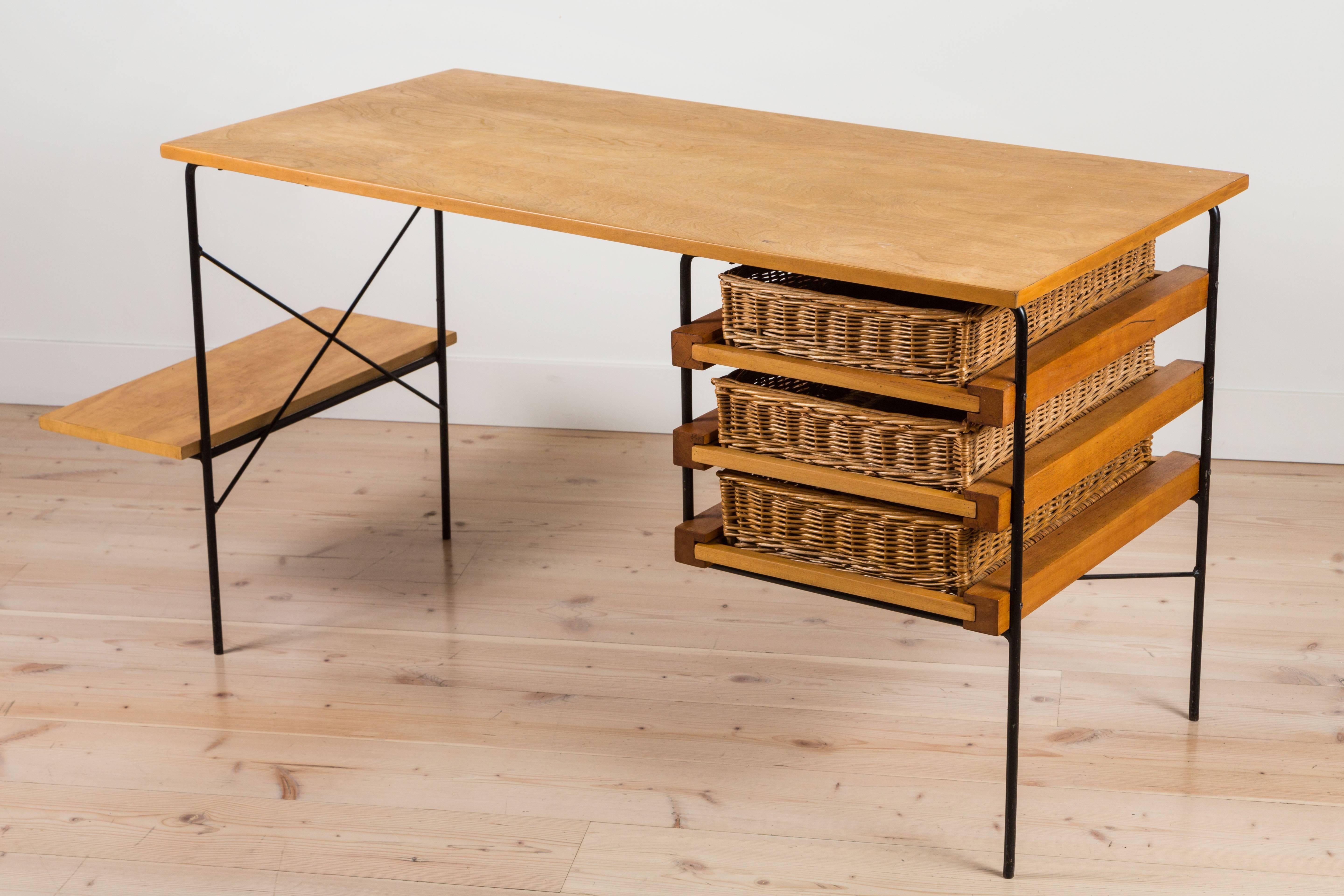 Mid-Century Modern Iron and Maple Desk by Dorothy Schindele for Modern Color CA