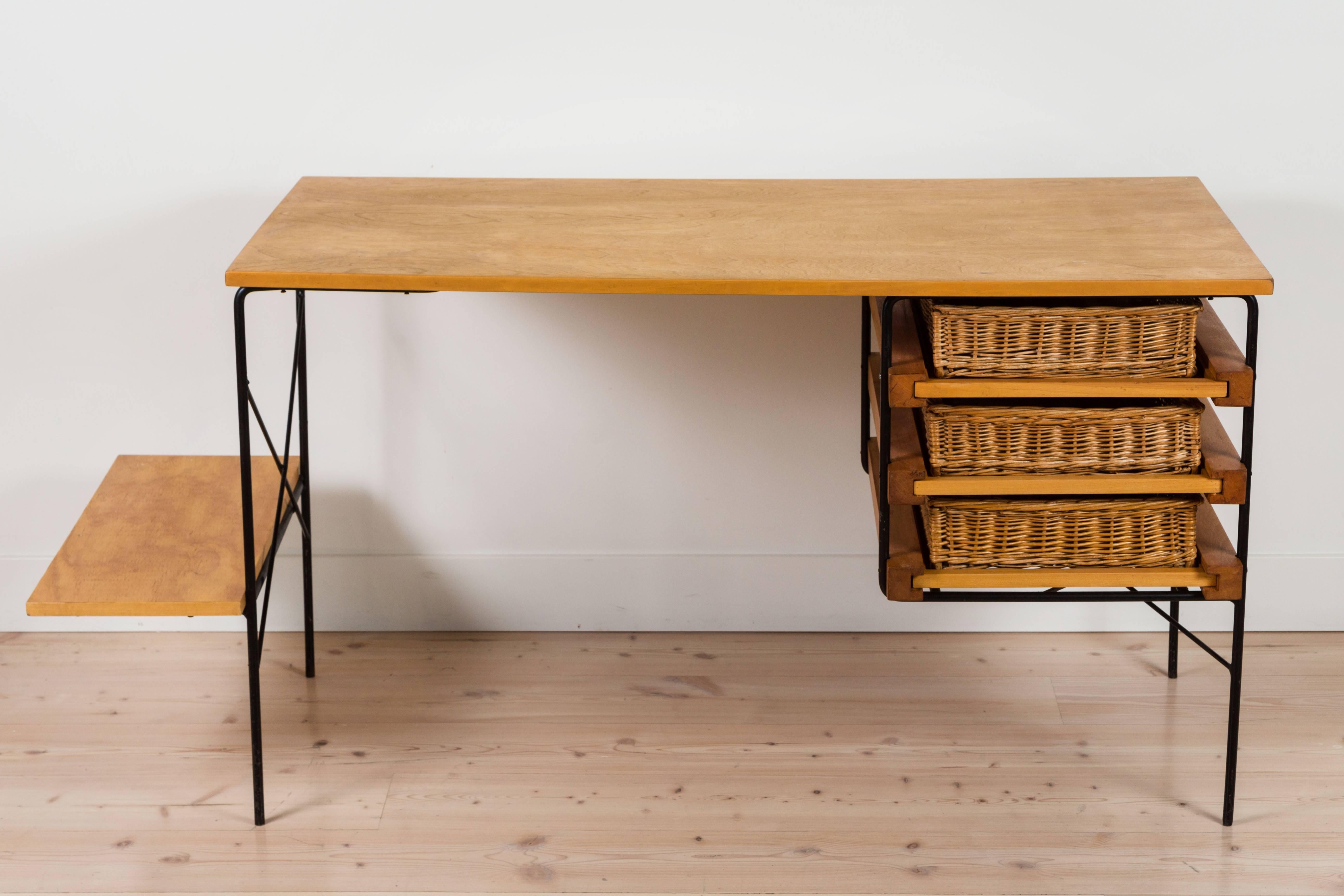 Mid-20th Century Iron and Maple Desk by Dorothy Schindele for Modern Color CA