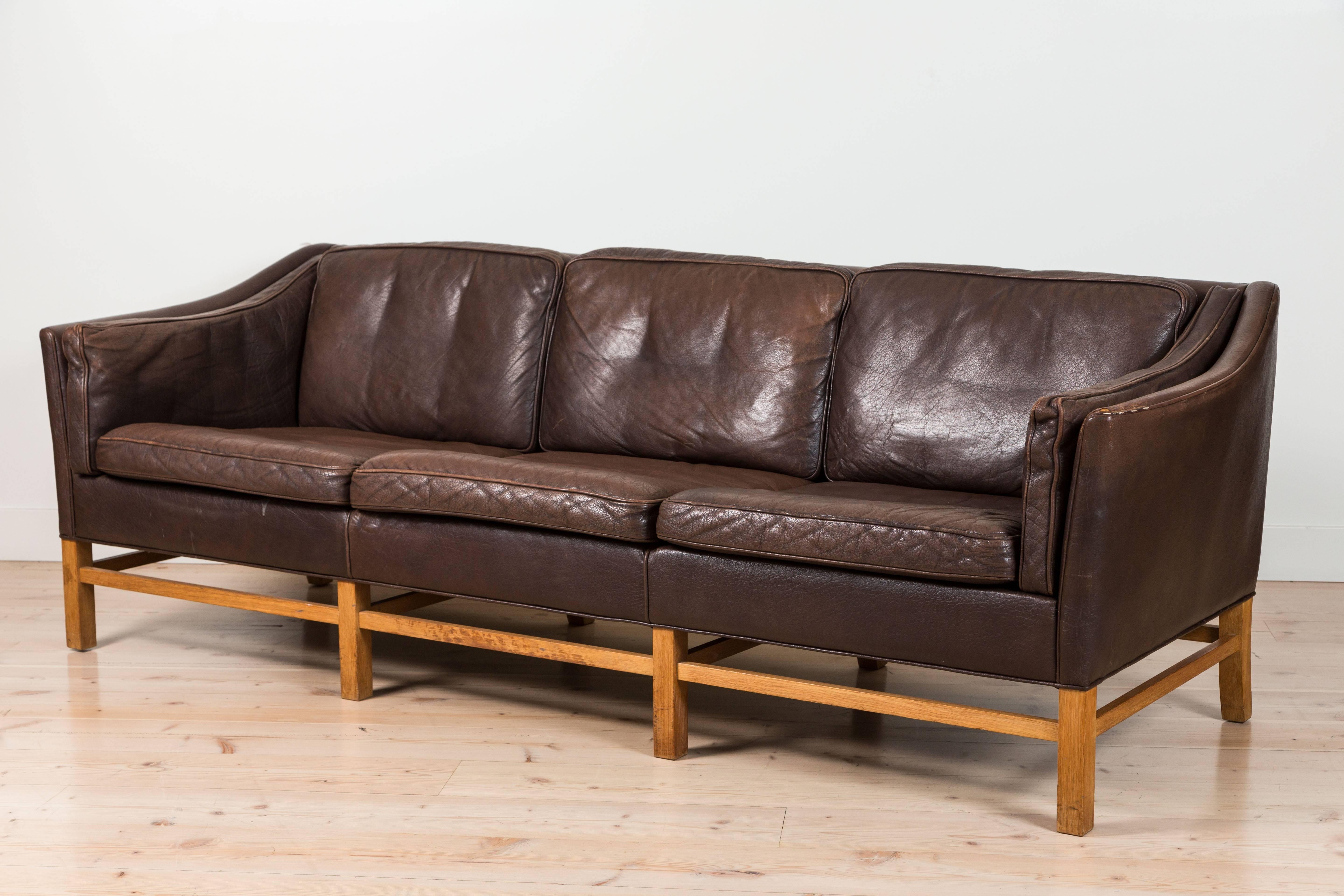 Leather and oak sofa in the style of Børge Mogensen.