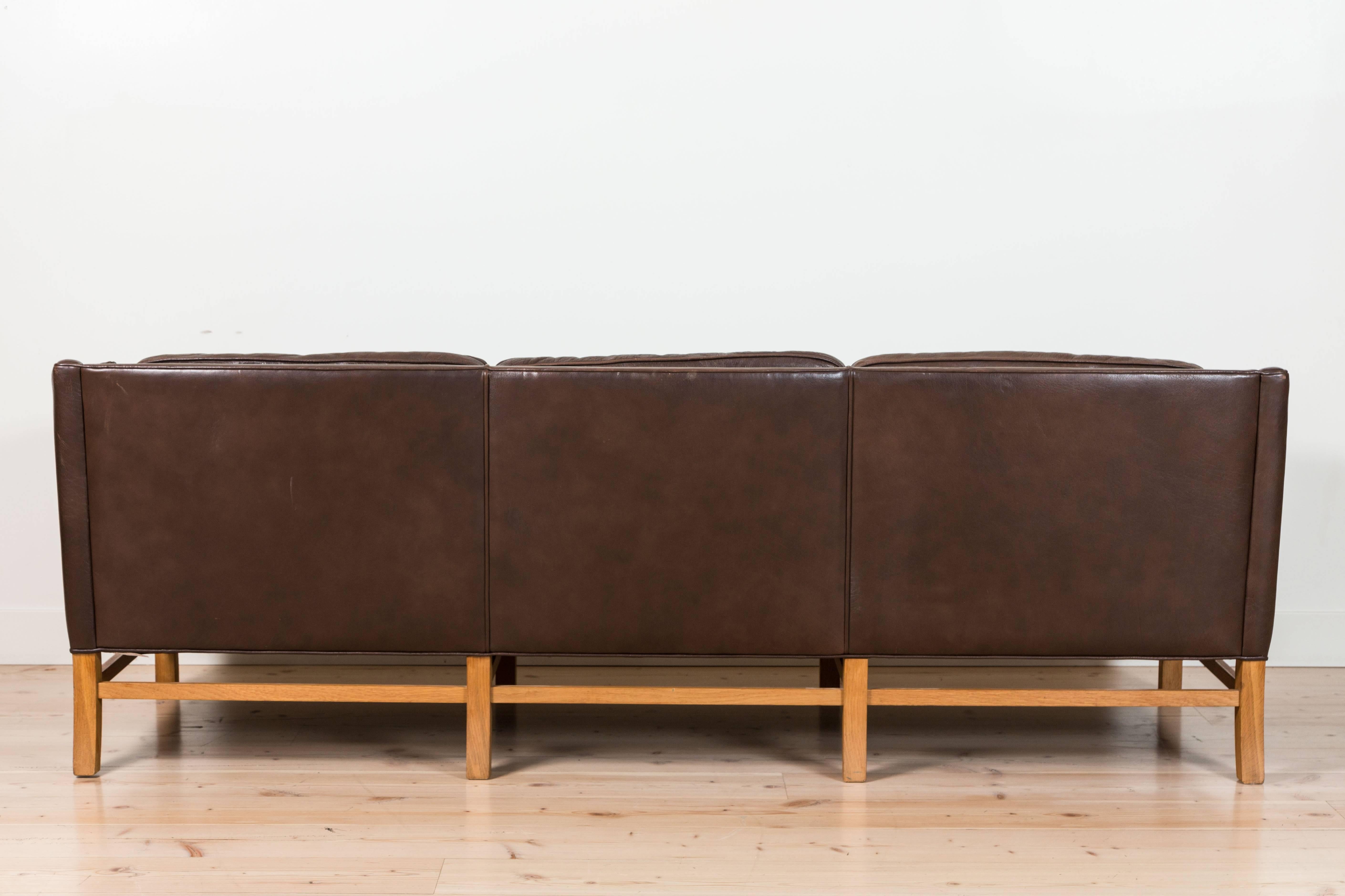 Leather and Oak Sofa in the Style of Børge Mogensen 1