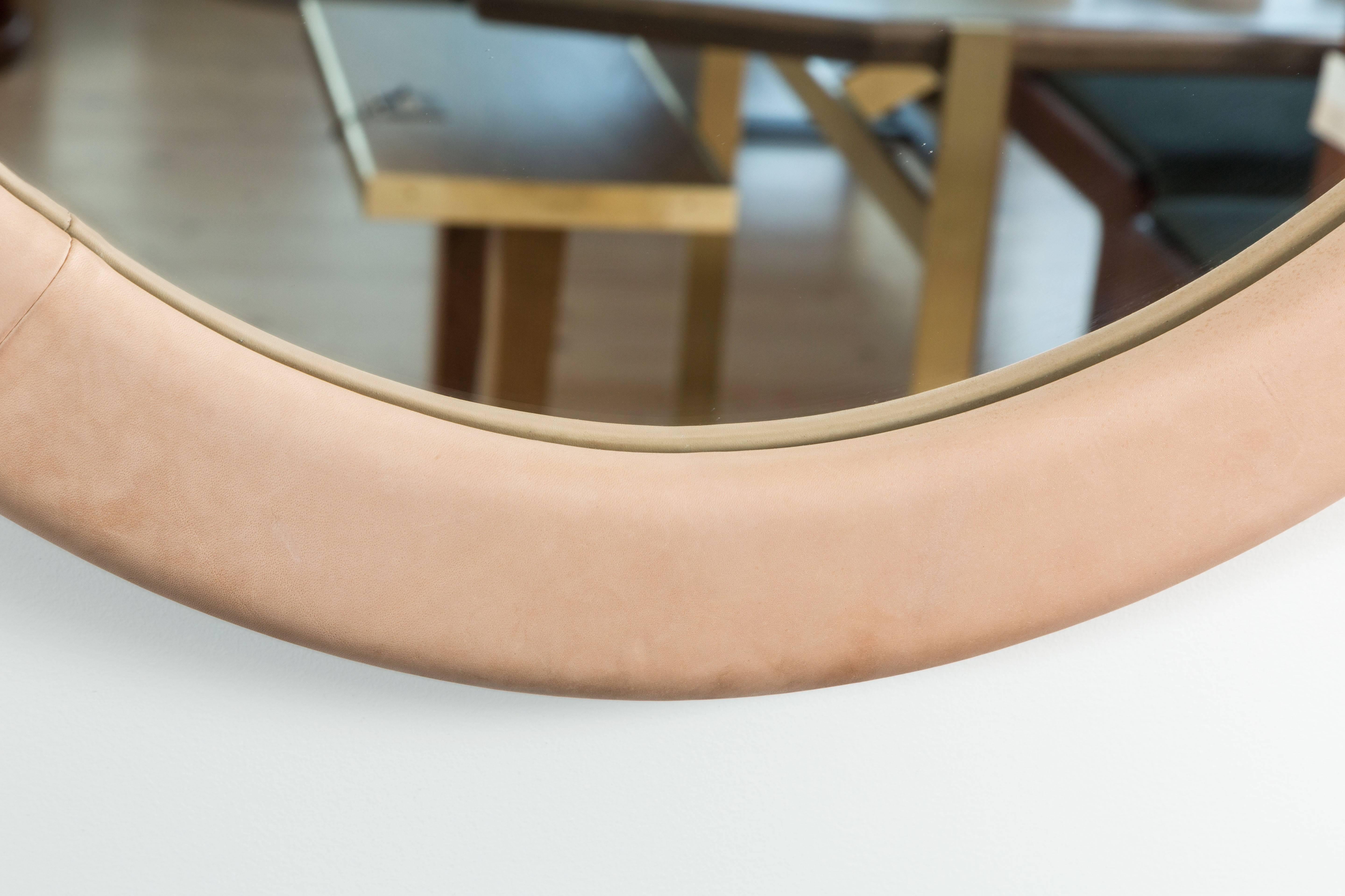Contemporary Leather Oval Mirror by Jason Koharik for Collected by
