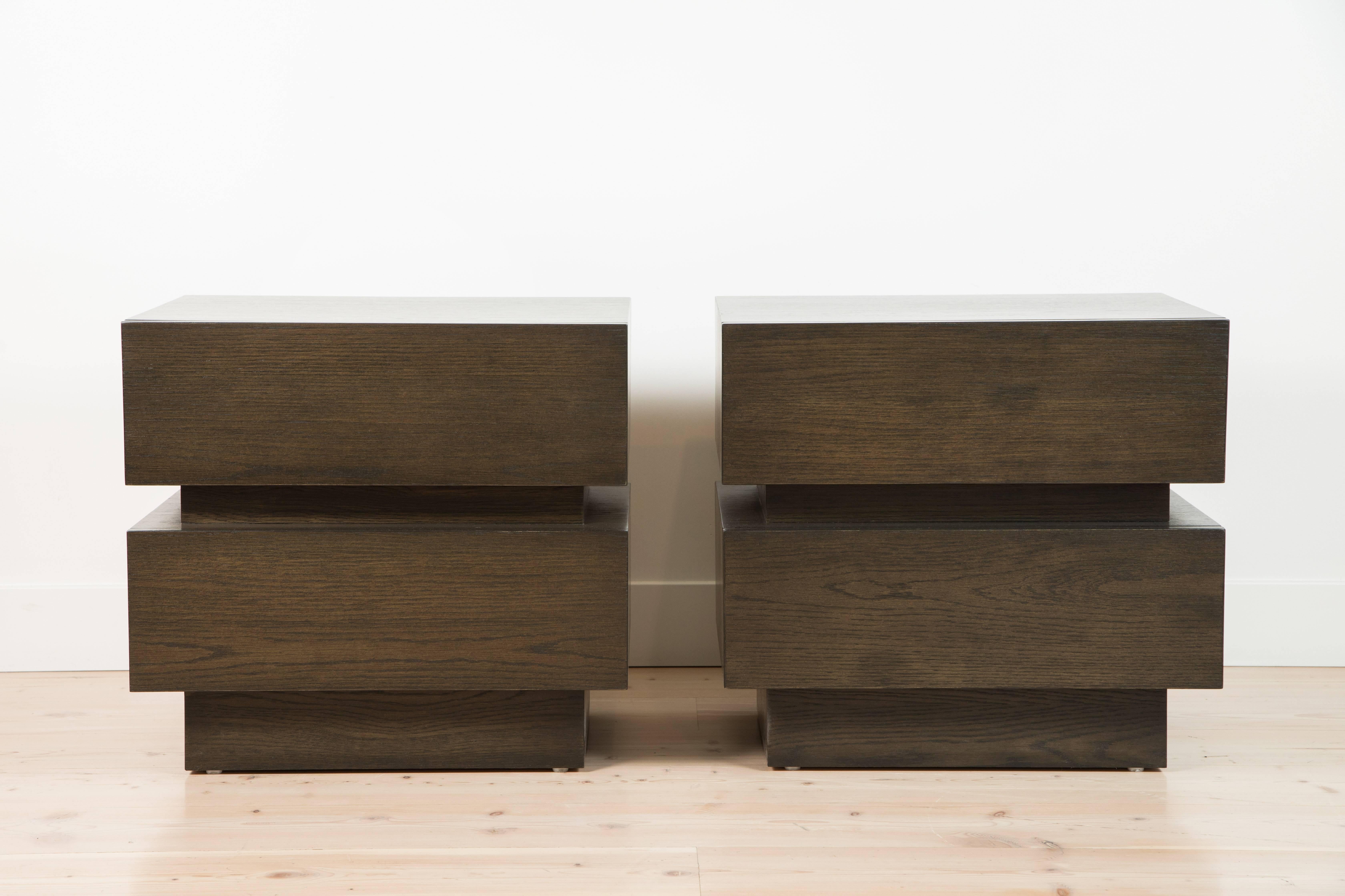 American Pair of Small Stacked Box Nightstands by Lawson-Fenning