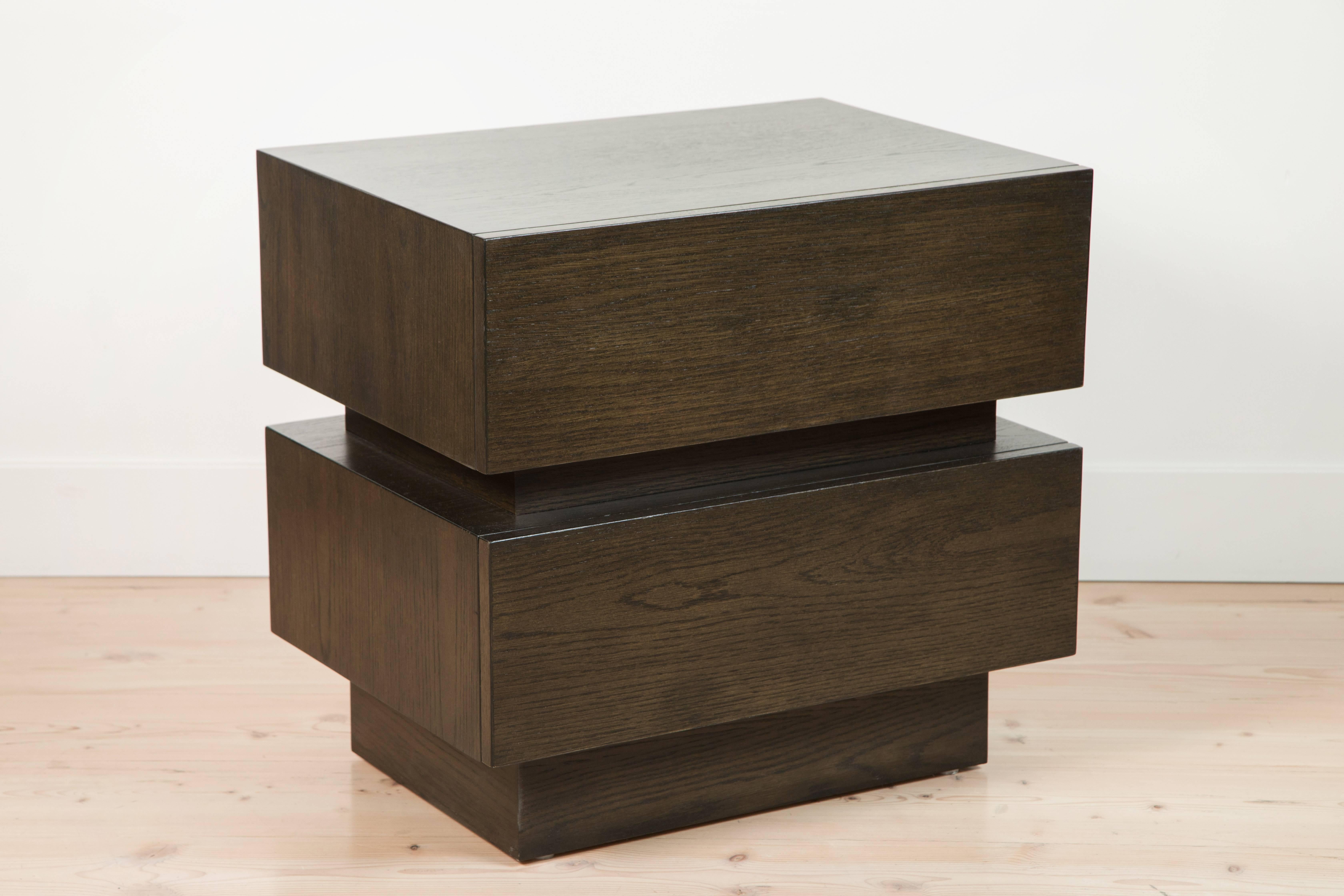 Contemporary Pair of Small Stacked Box Nightstands by Lawson-Fenning