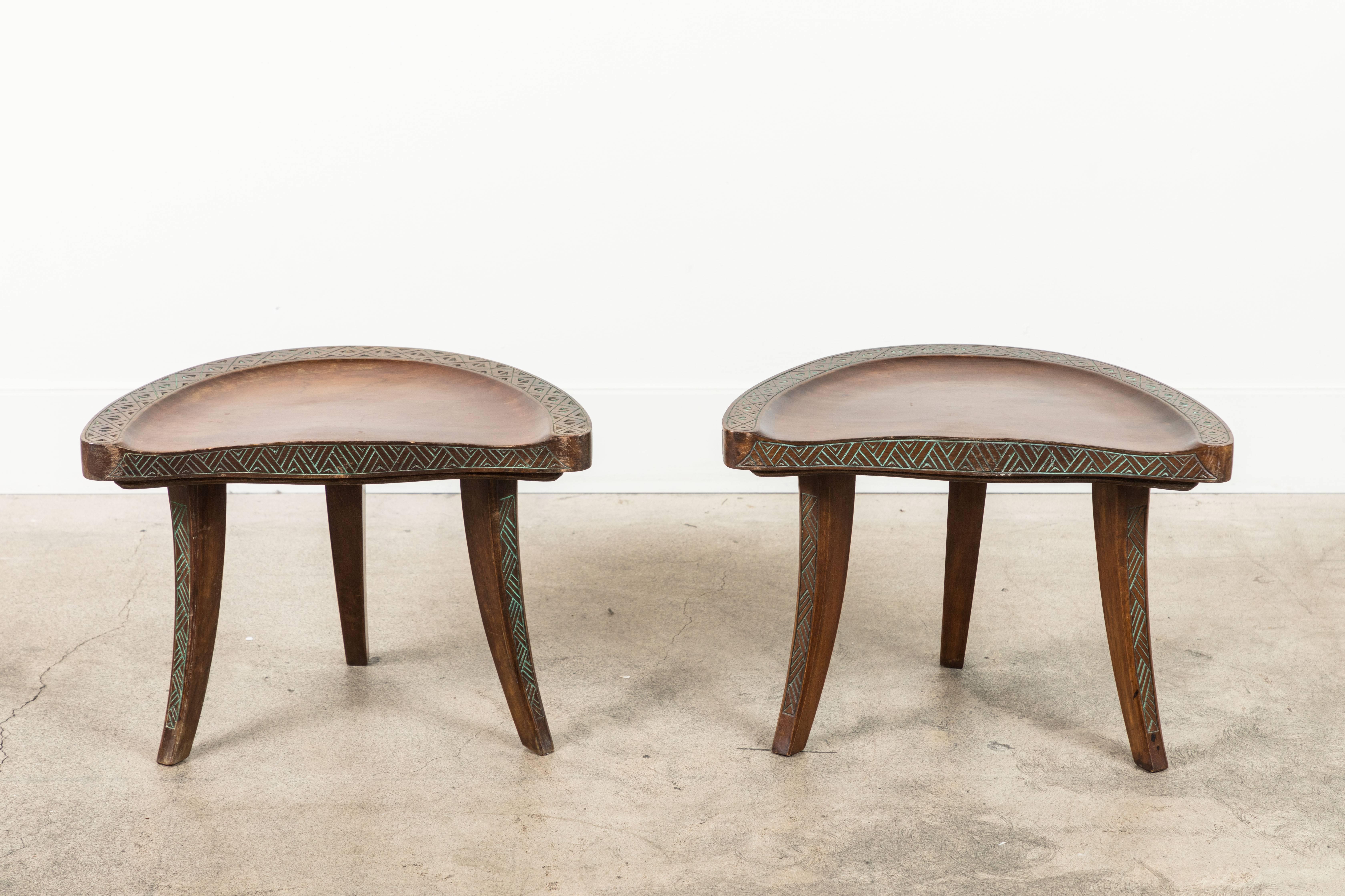 Pair of Early 20th Century Carved Walnut Stools In Excellent Condition In Los Angeles, CA