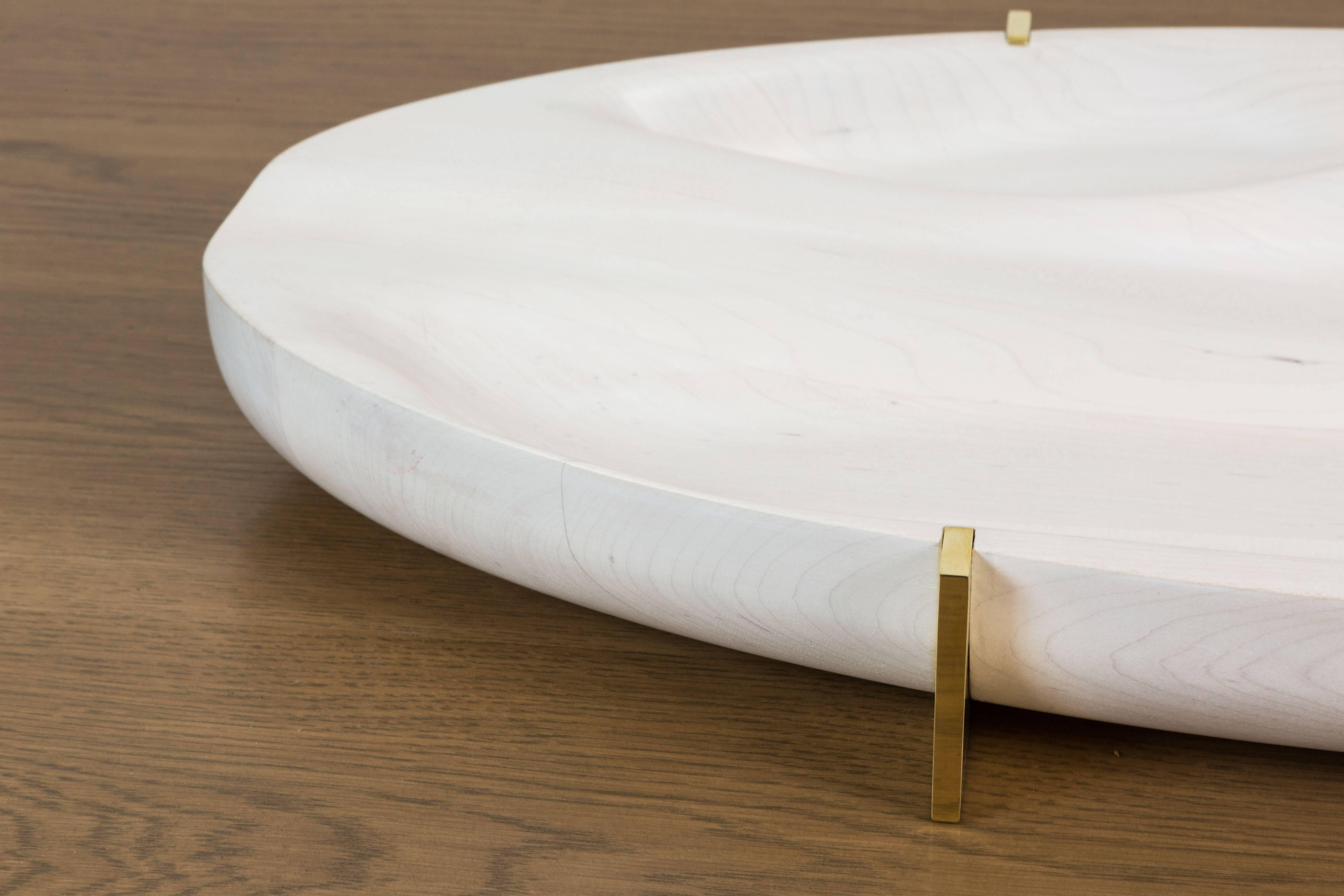American Bleached Maple and Brass Oval Tray by Vincent Pocsik for Lawson-Fenning