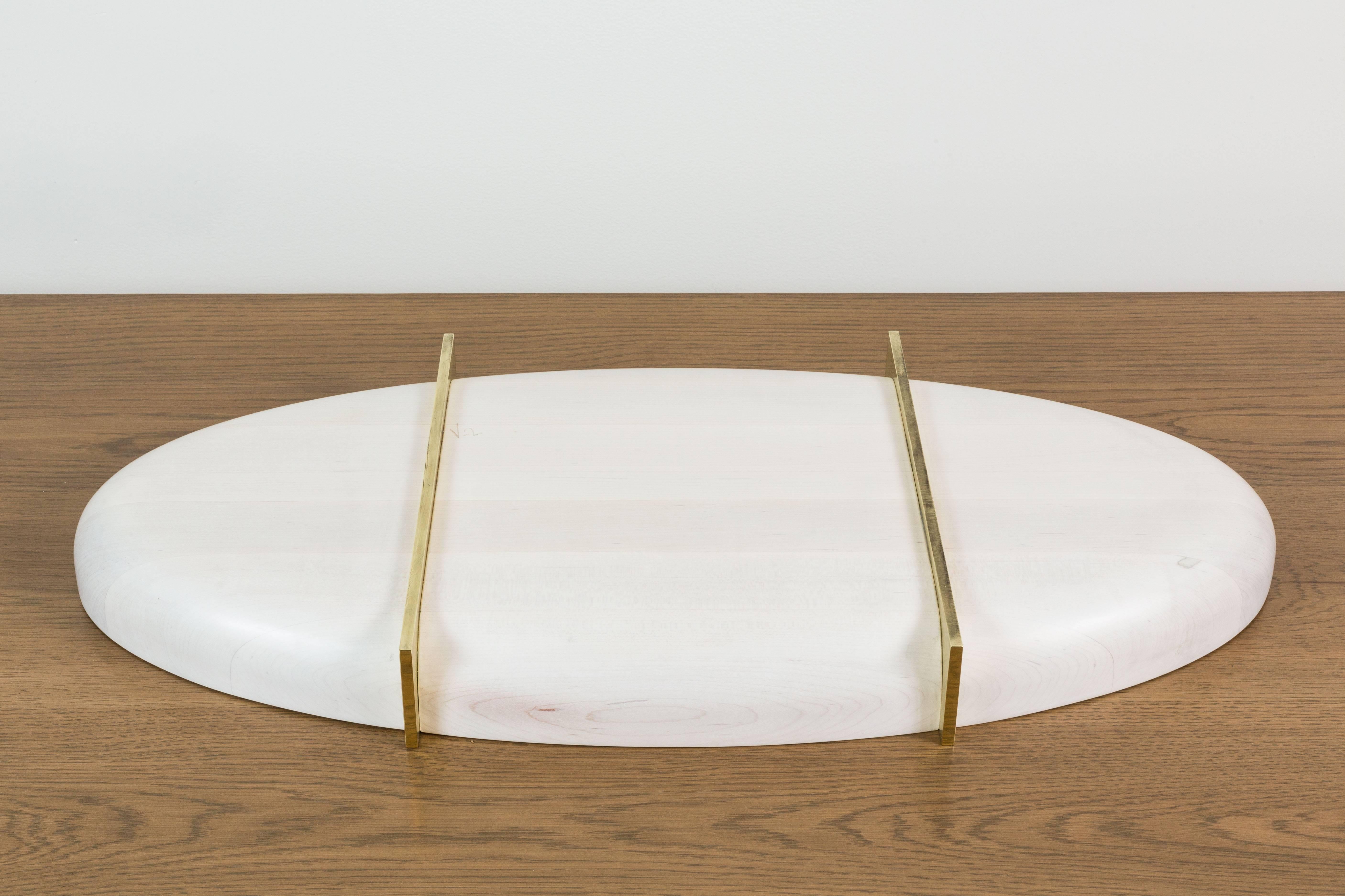 Contemporary Bleached Maple and Brass Oval Tray by Vincent Pocsik for Lawson-Fenning