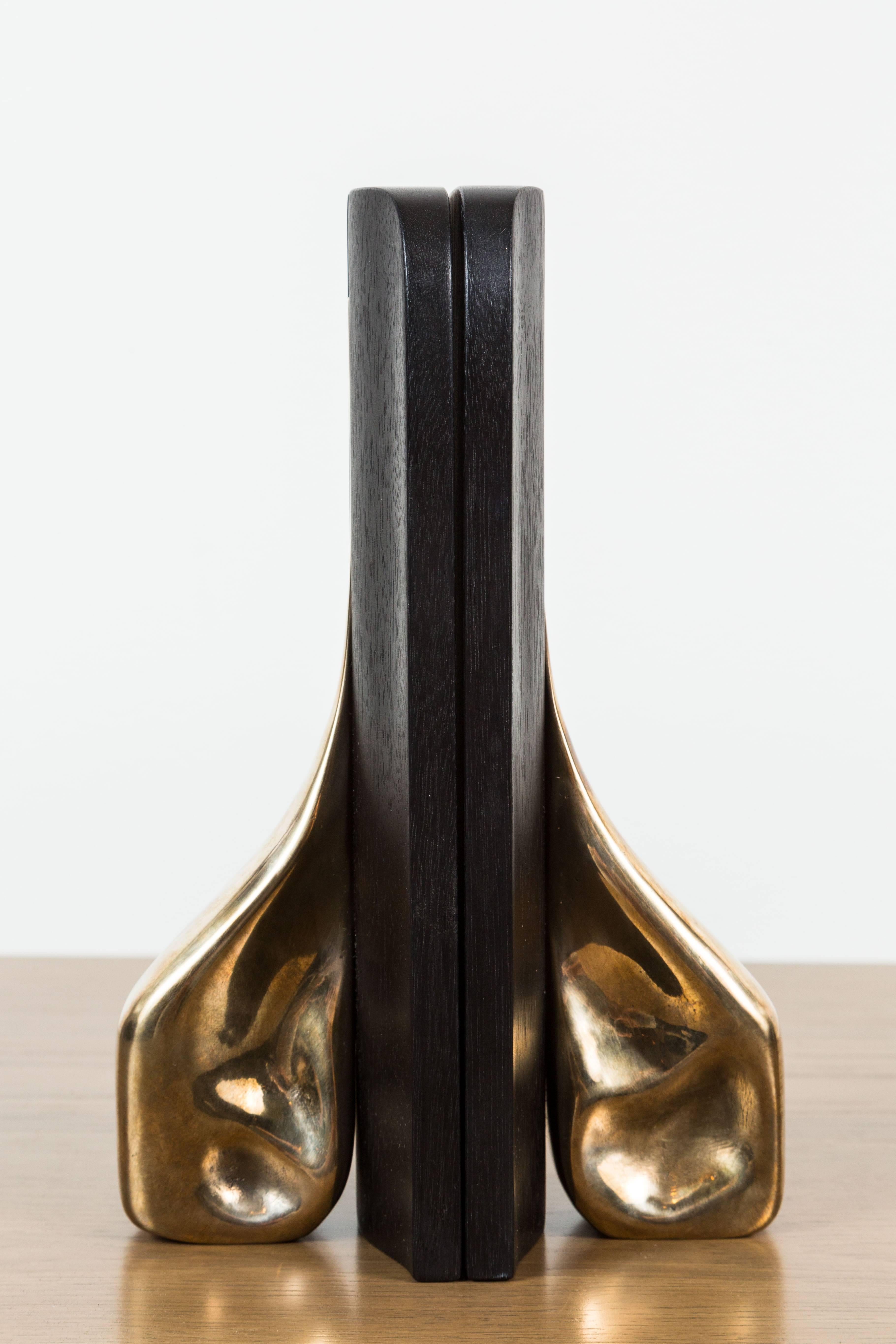 American Pair of Ebonized Walnut and Cast Bronze Bookends by Vincent Pocsik