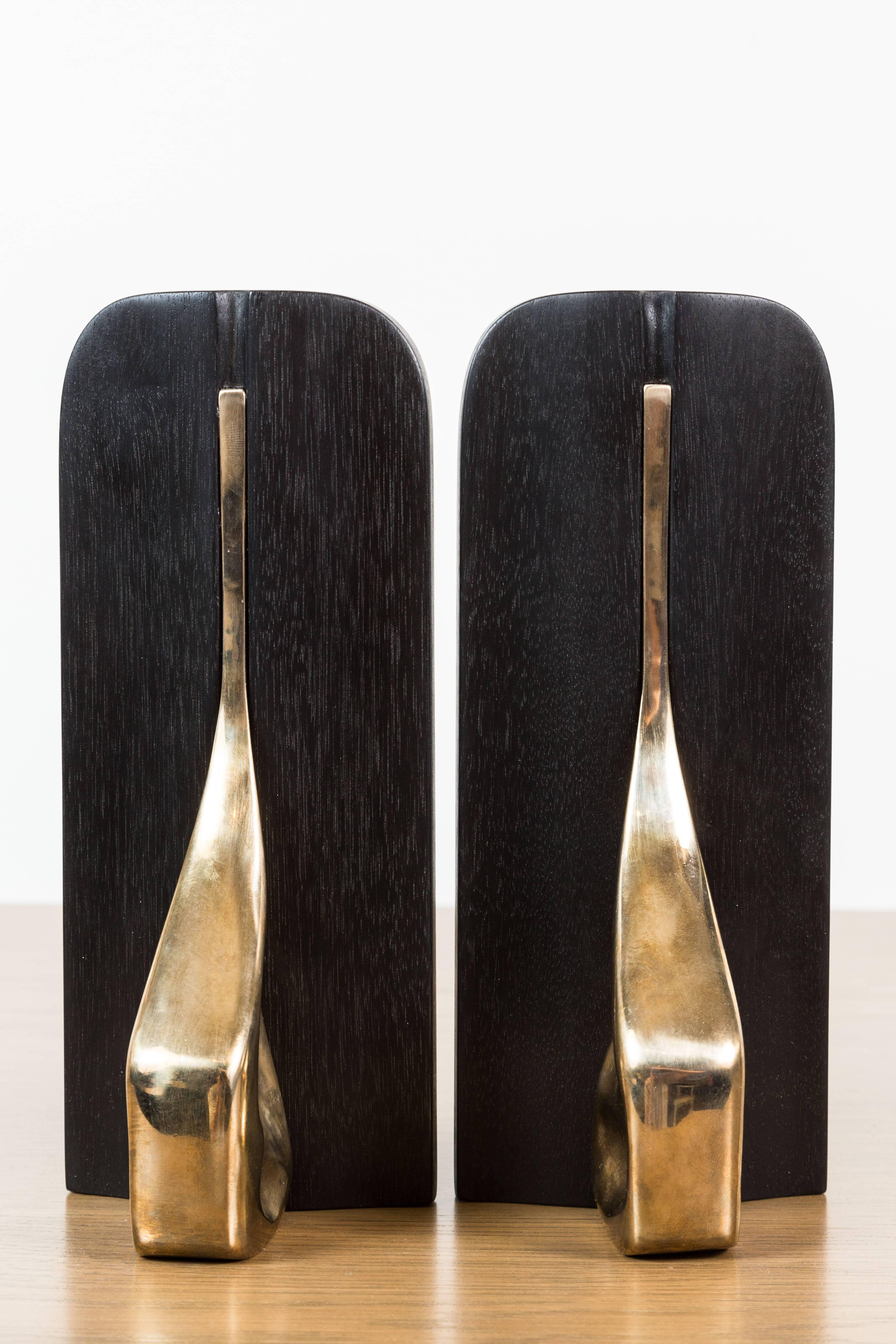 Pair of Ebonized Walnut and Cast Bronze Bookends by Vincent Pocsik 3