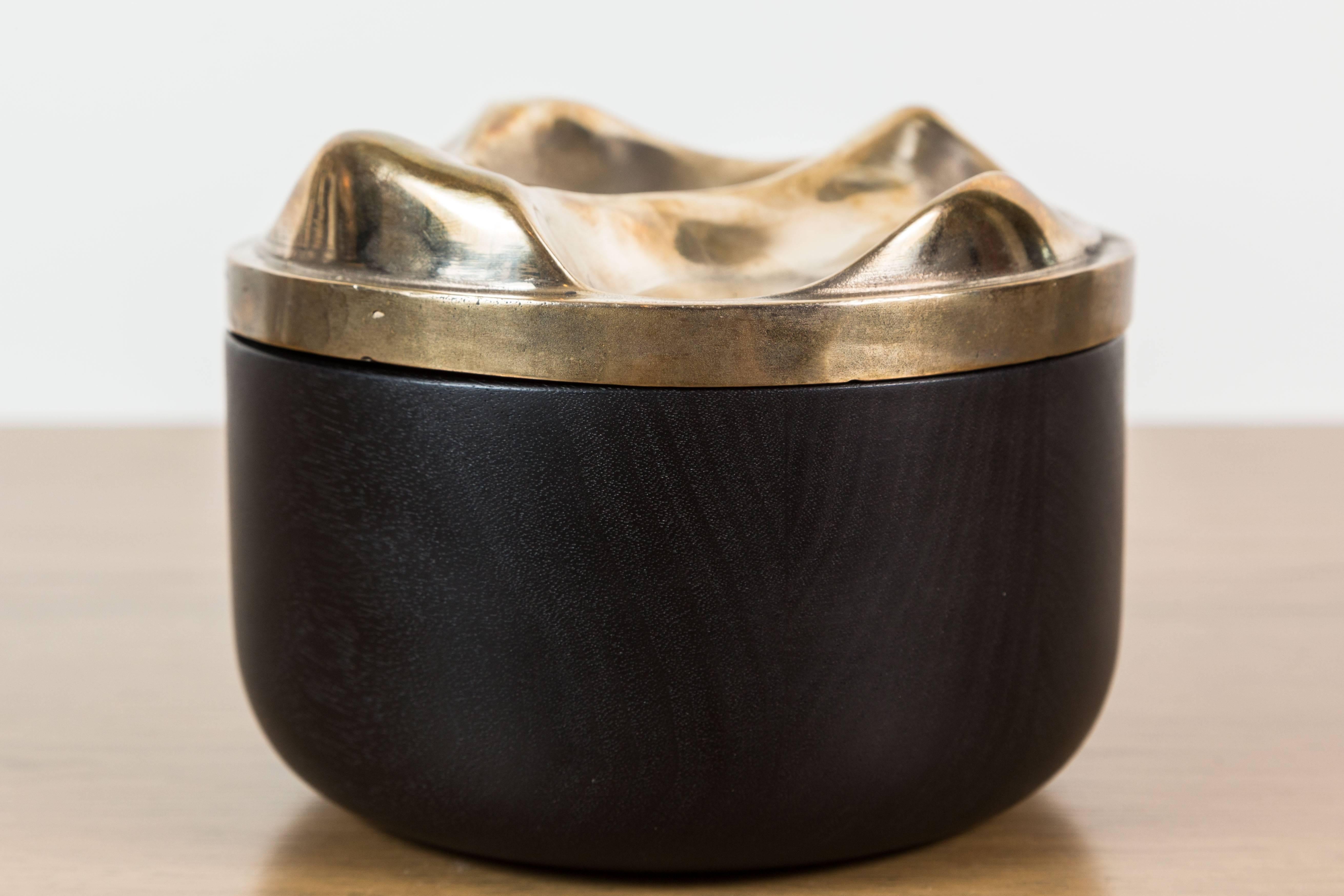 Contemporary Ebonized Walnut and Cast Bronze Round Box by Vincent Pocsik for Lawson-Fenning