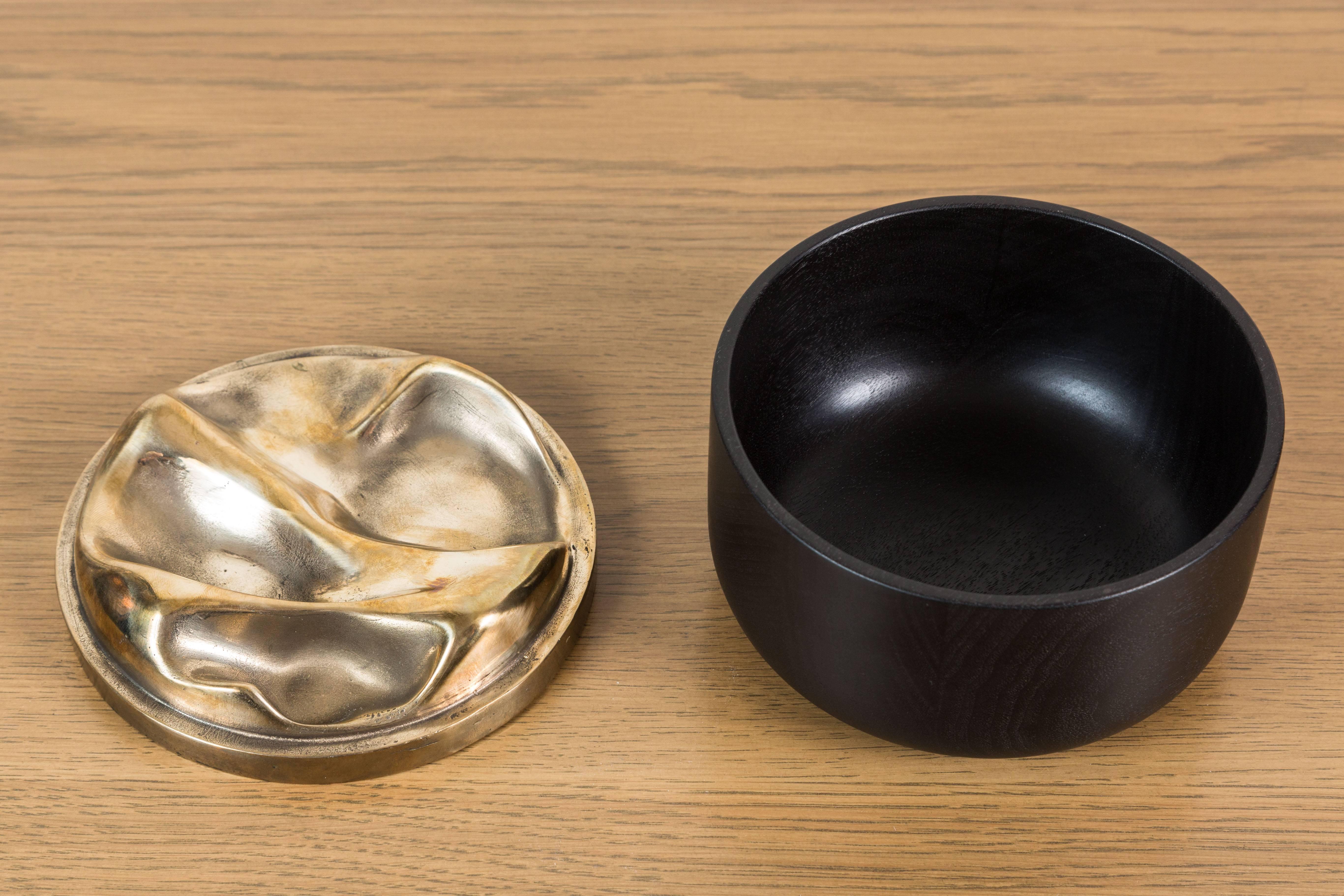 American Ebonized Walnut and Cast Bronze Round Box by Vincent Pocsik for Lawson-Fenning