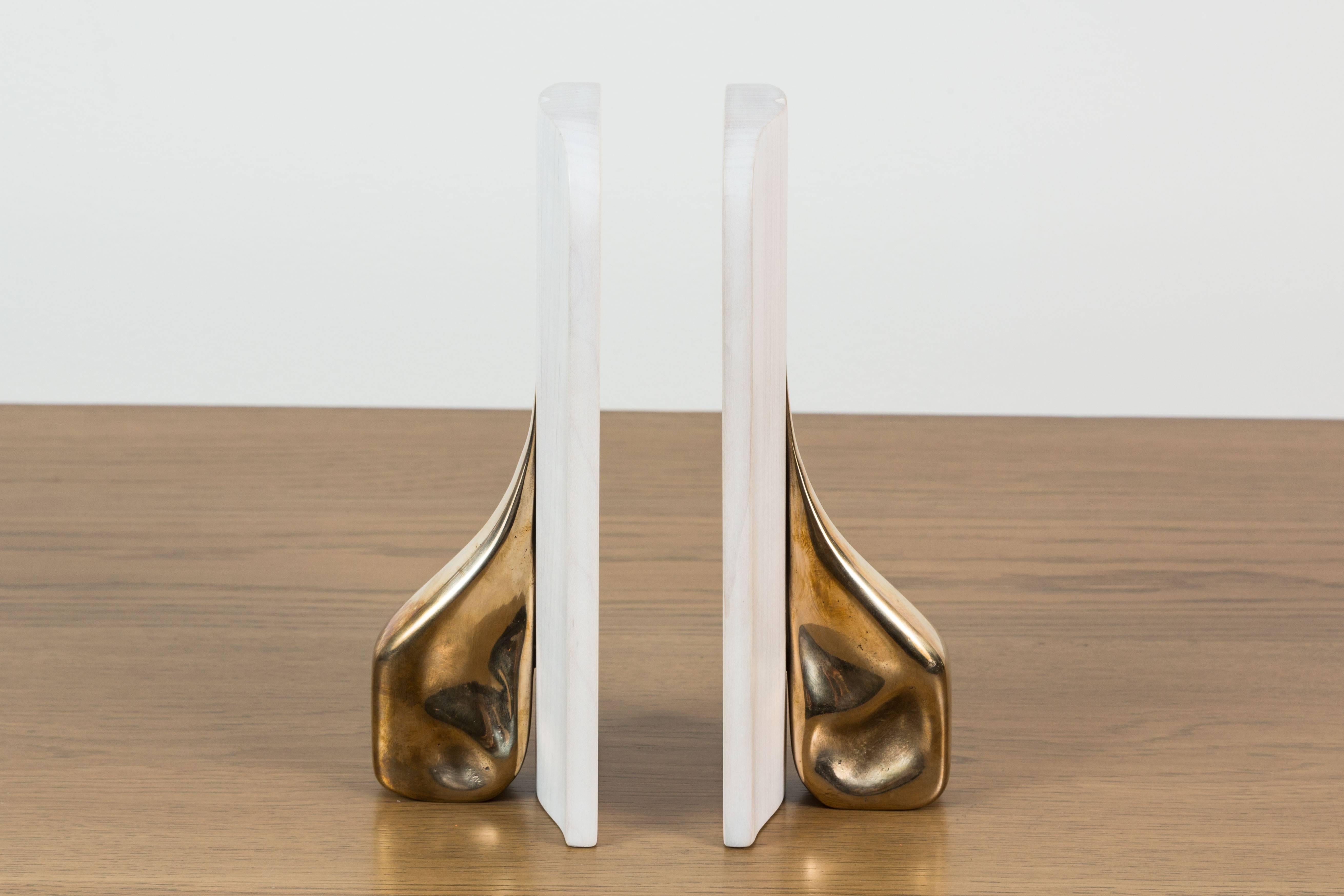 Mid-Century Modern Pair of Bleached Maple and Cast Bronze Bookends by Vincent Pocsik
