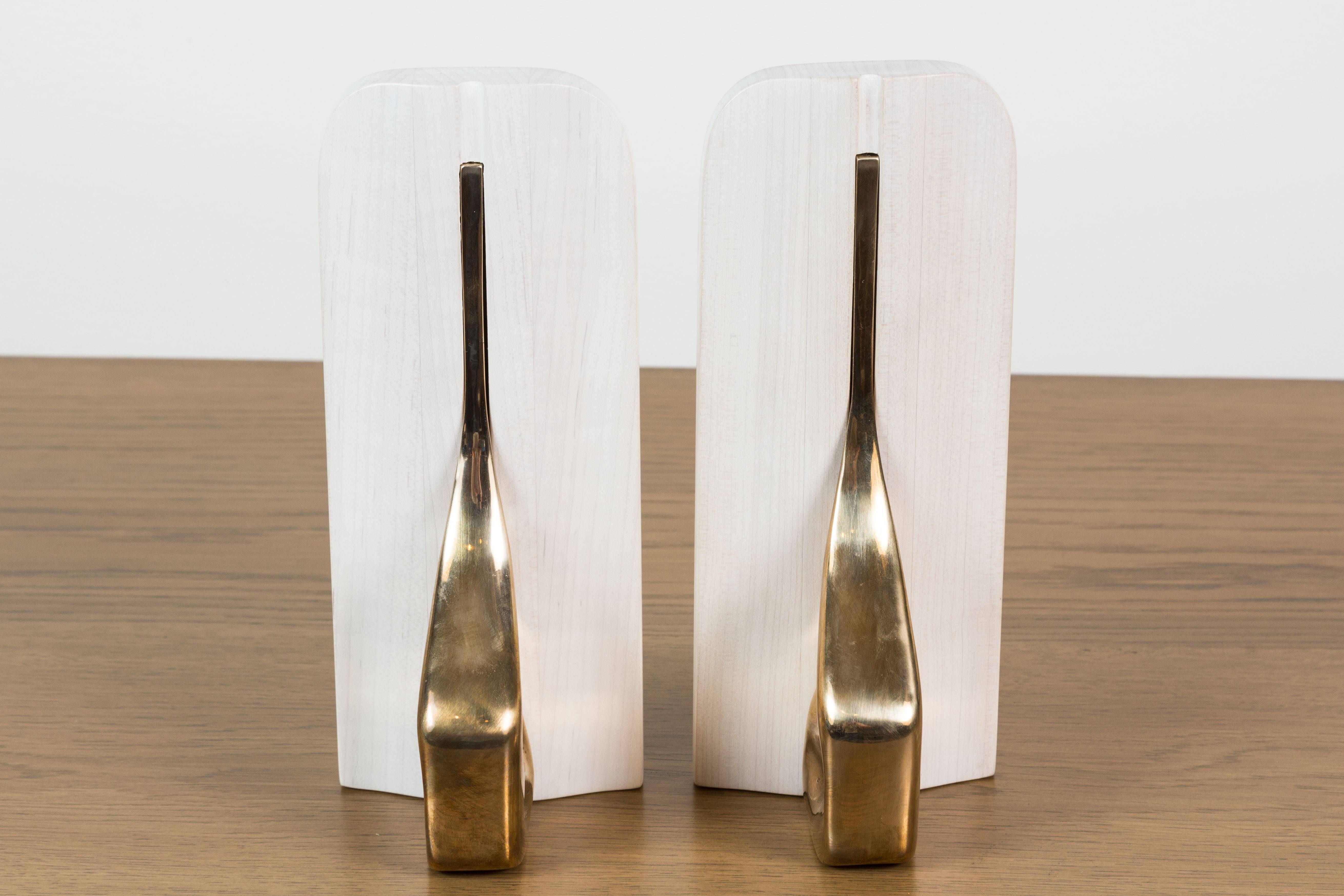Pair of Bleached Maple and Cast Bronze Bookends by Vincent Pocsik 1
