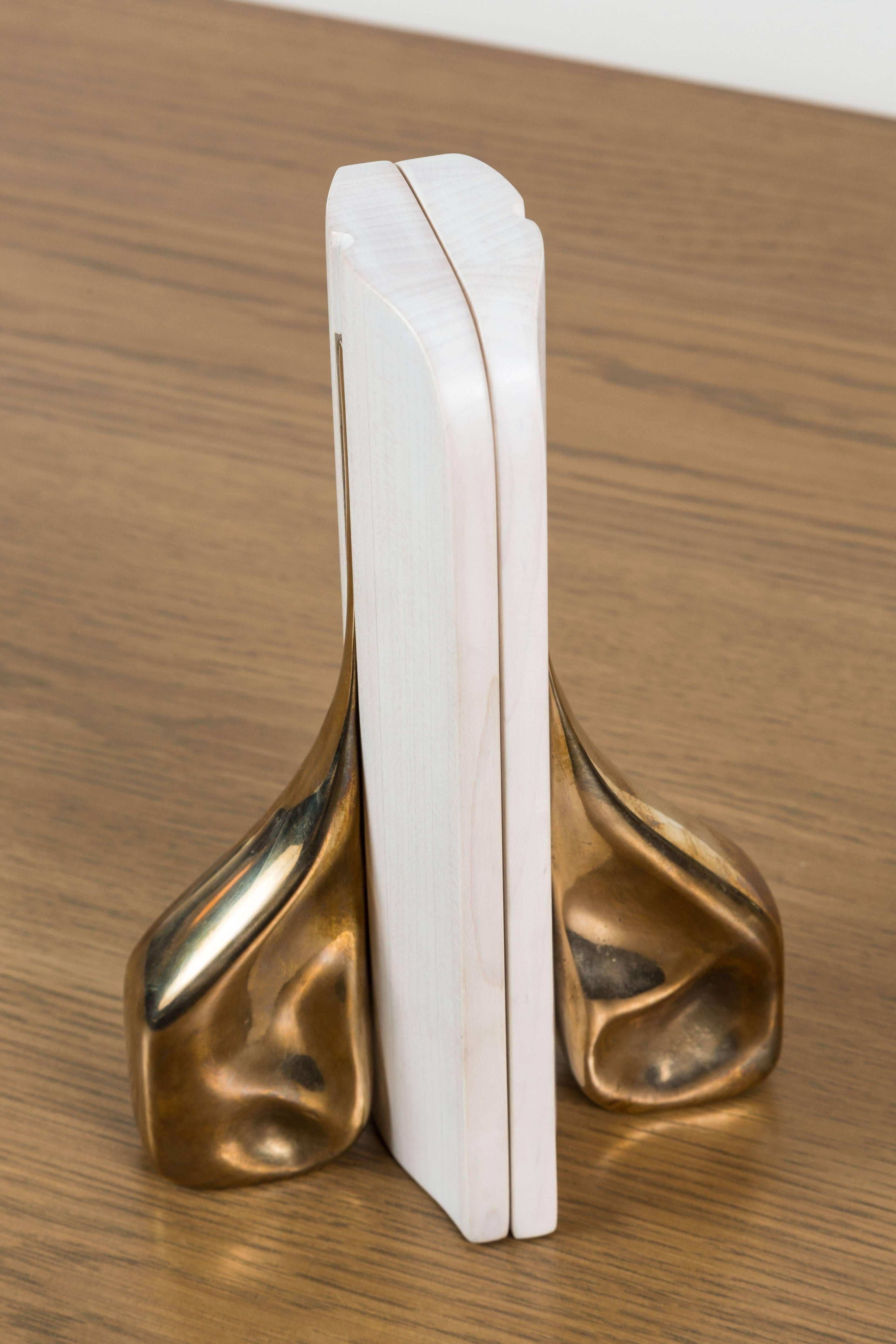 Pair of Bleached Maple and Cast Bronze Bookends by Vincent Pocsik 2