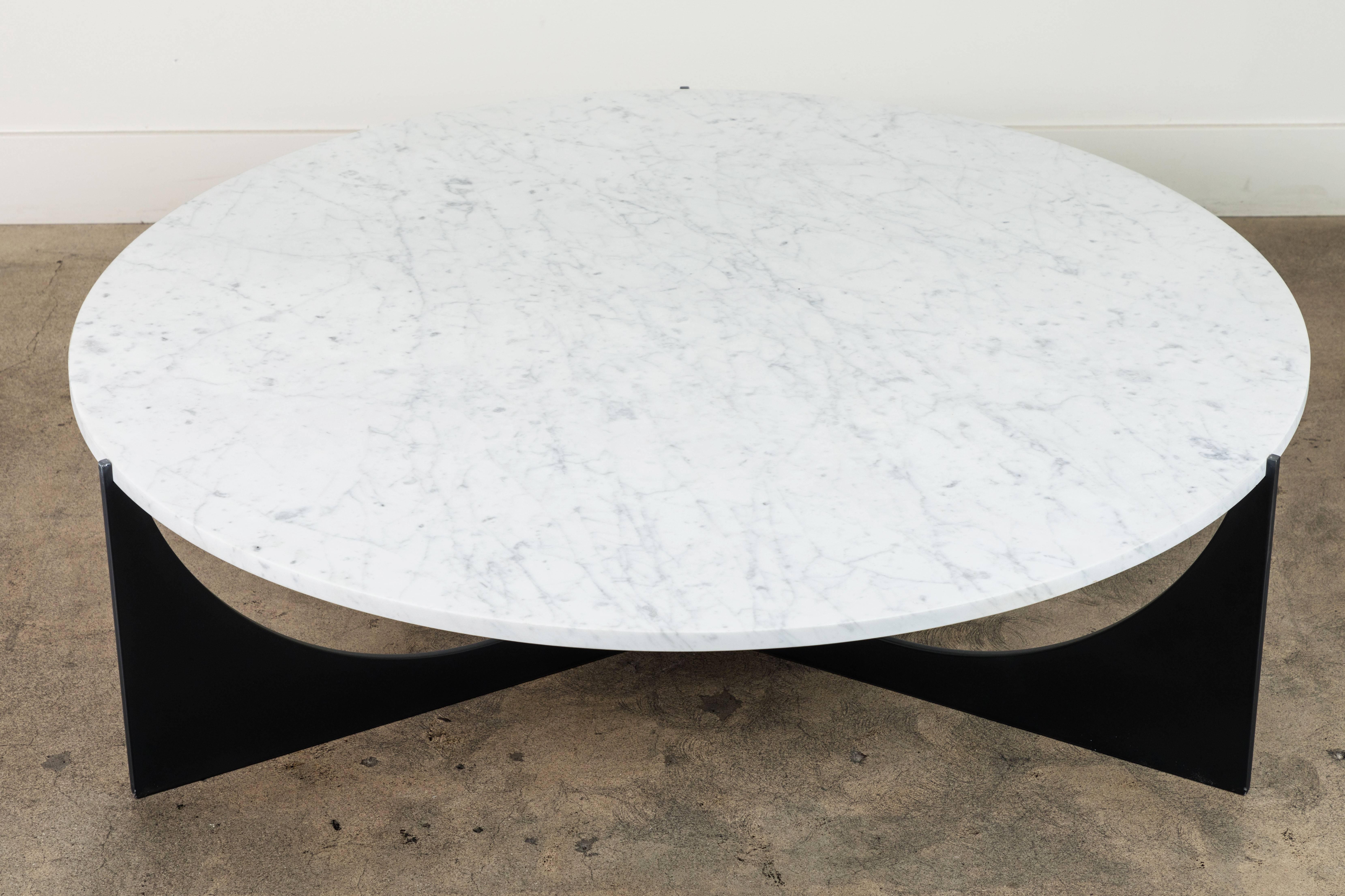 Contemporary Eclipse Coffee Table in Blackened Steel and Carrara Marble by Ten10