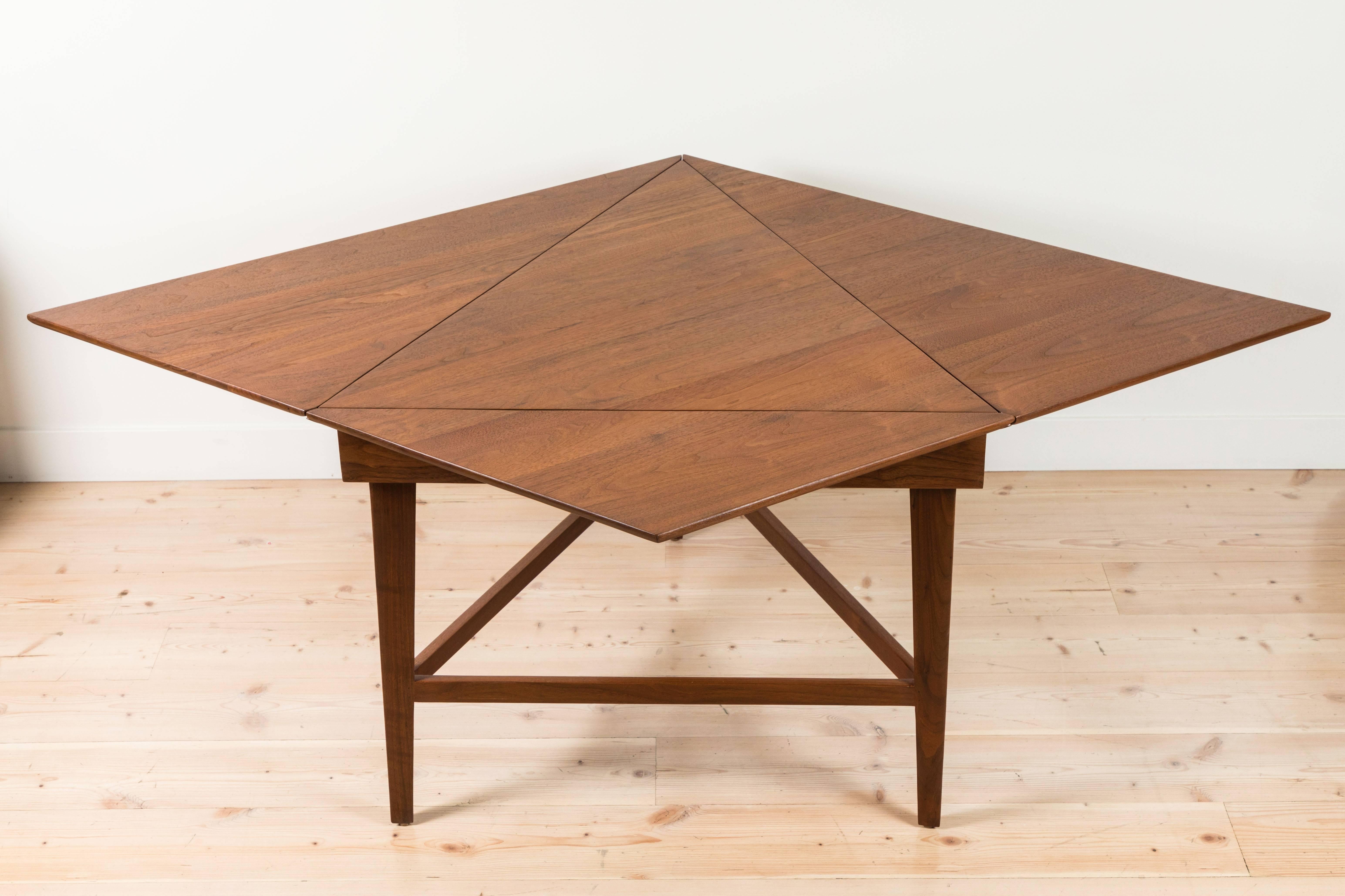 Mid-Century Modern Midcentury Angular Walnut Drop Leaf Table Attributed to Dunbar