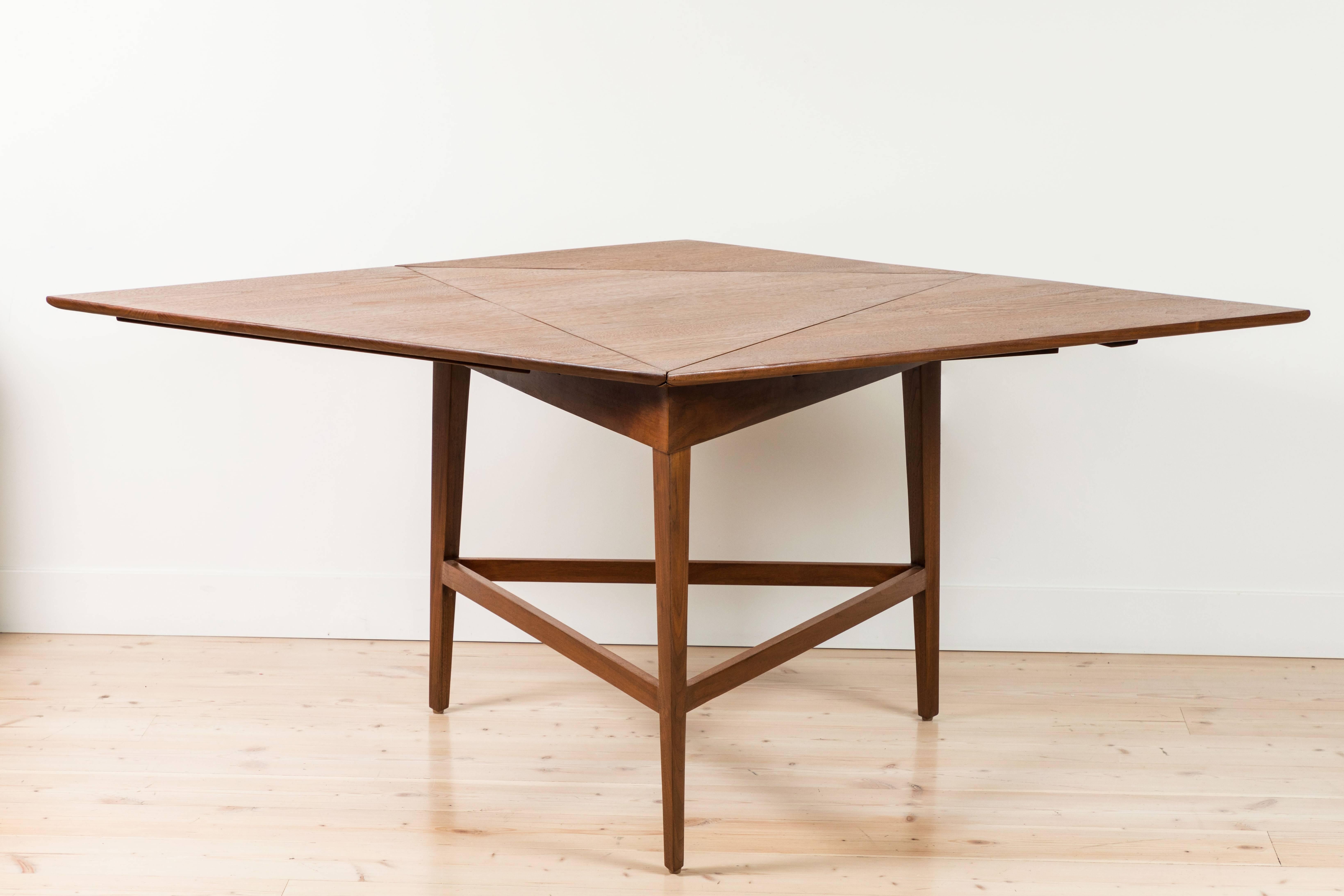 American Midcentury Angular Walnut Drop Leaf Table Attributed to Dunbar