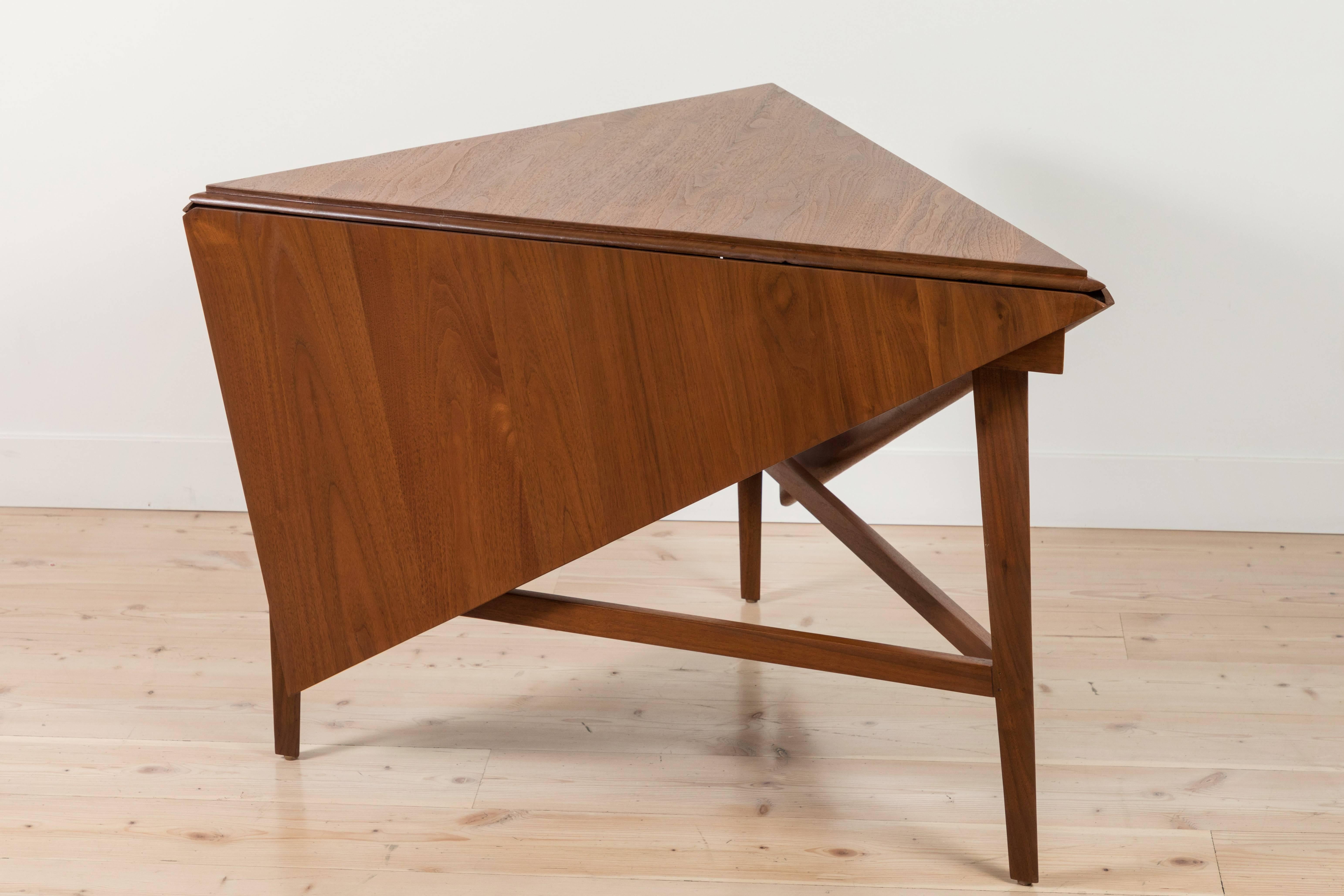 Mid-20th Century Midcentury Angular Walnut Drop Leaf Table Attributed to Dunbar