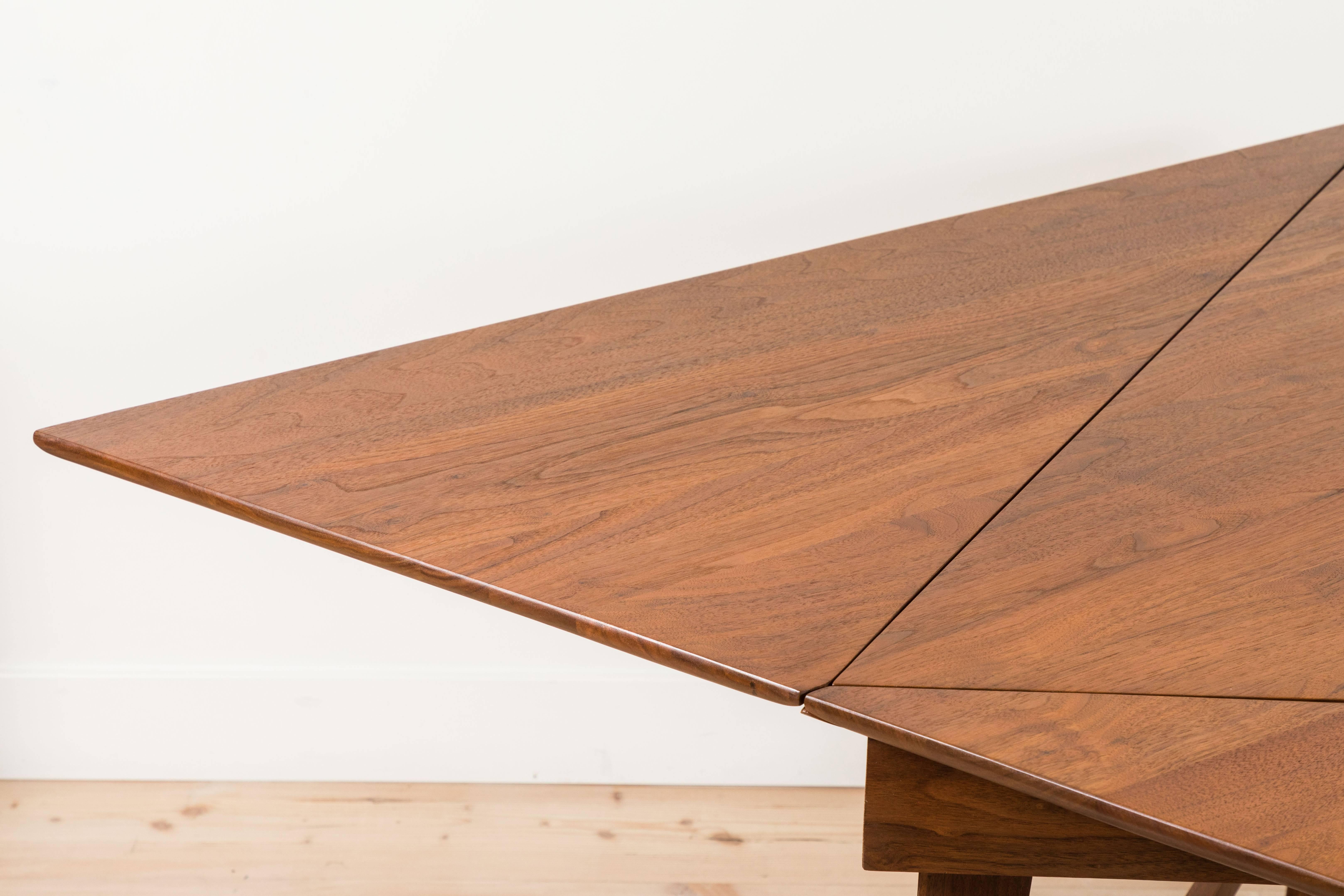 Midcentury Angular Walnut Drop Leaf Table Attributed to Dunbar 1