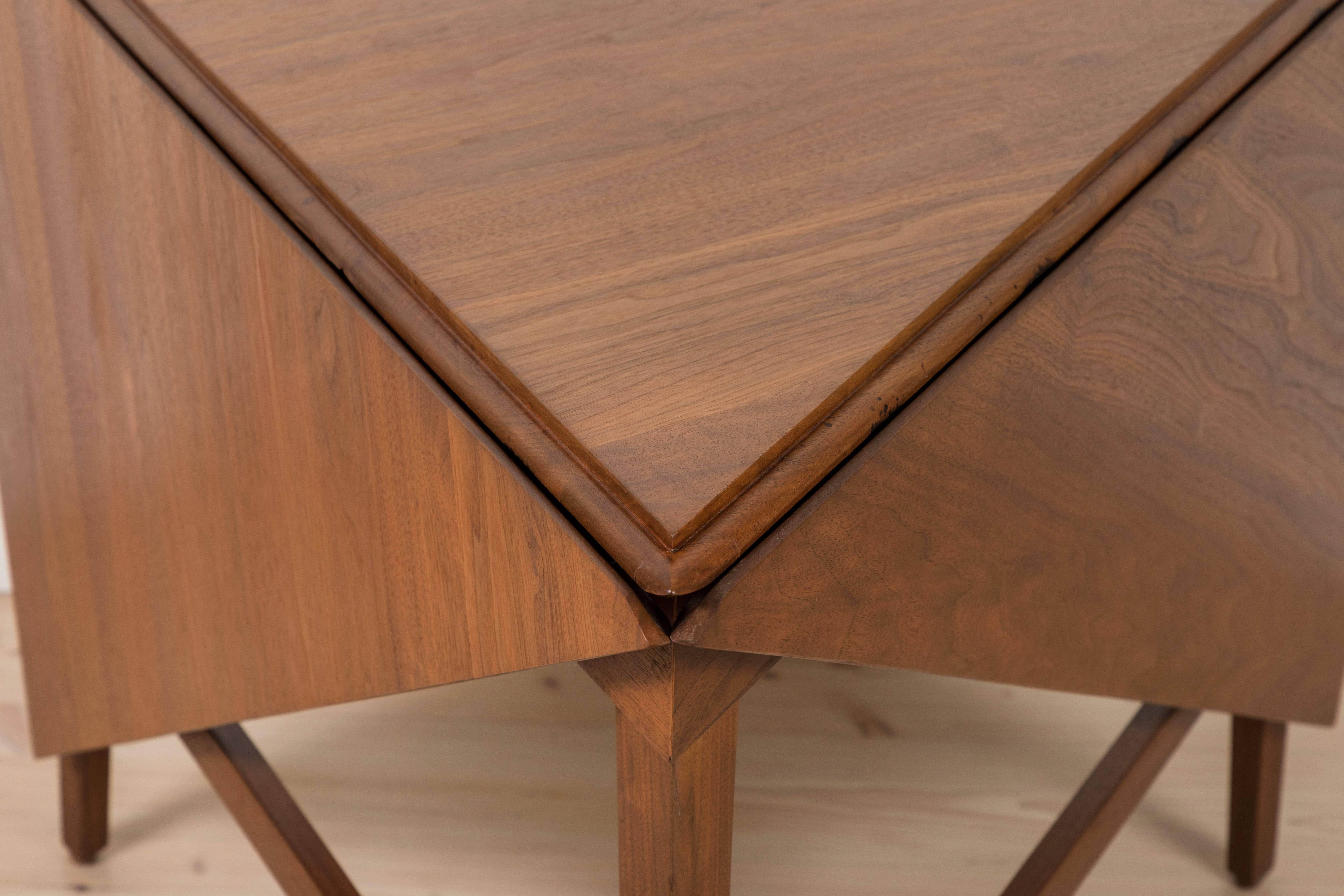 Midcentury Angular Walnut Drop Leaf Table Attributed to Dunbar 2