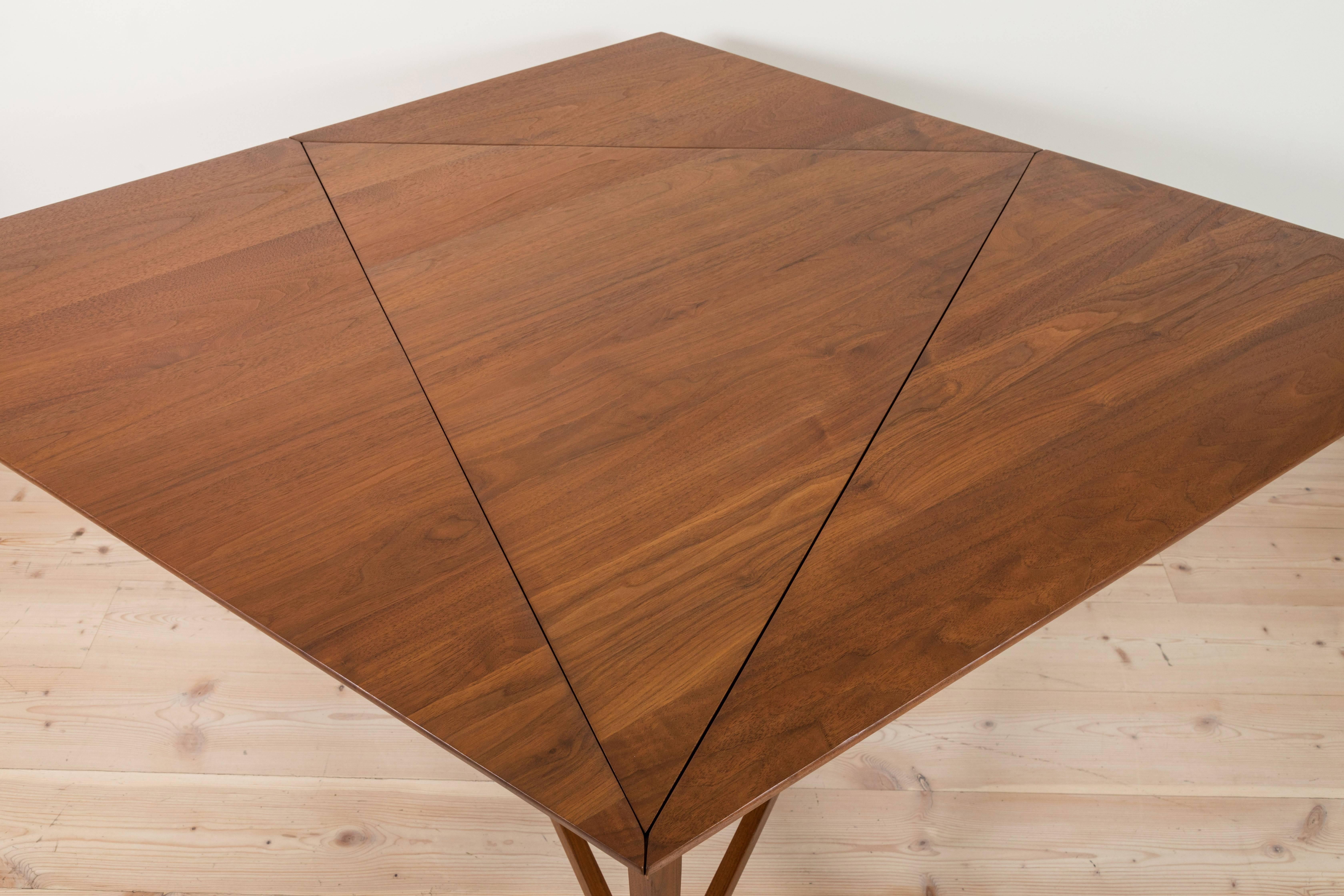 Midcentury Angular Walnut Drop Leaf Table Attributed to Dunbar 4