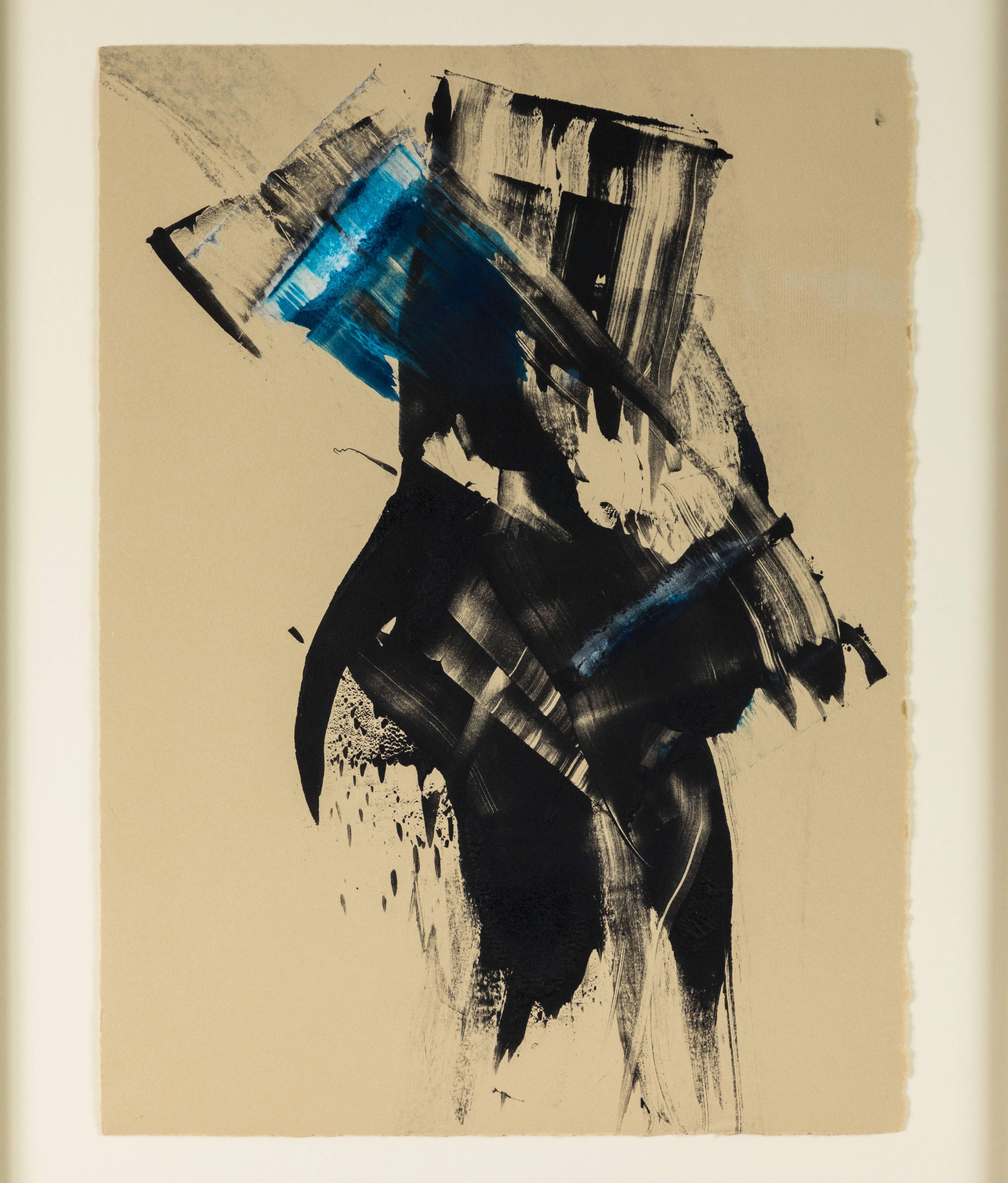 American Blue Black Abstract Monoprint by Anna Ullman