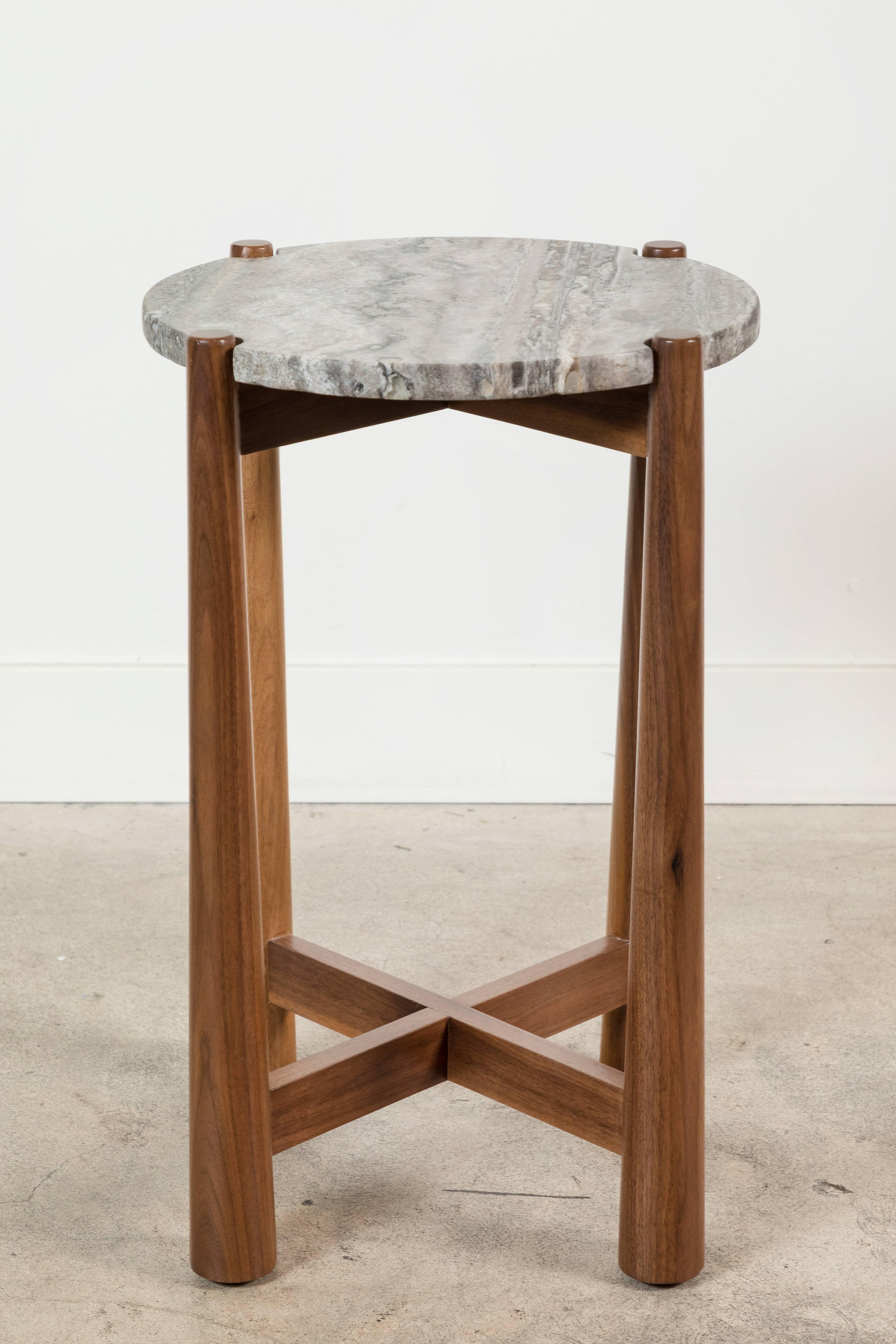 American Travertine and Walnut Bronson Drinks Table by Lawson-Fenning