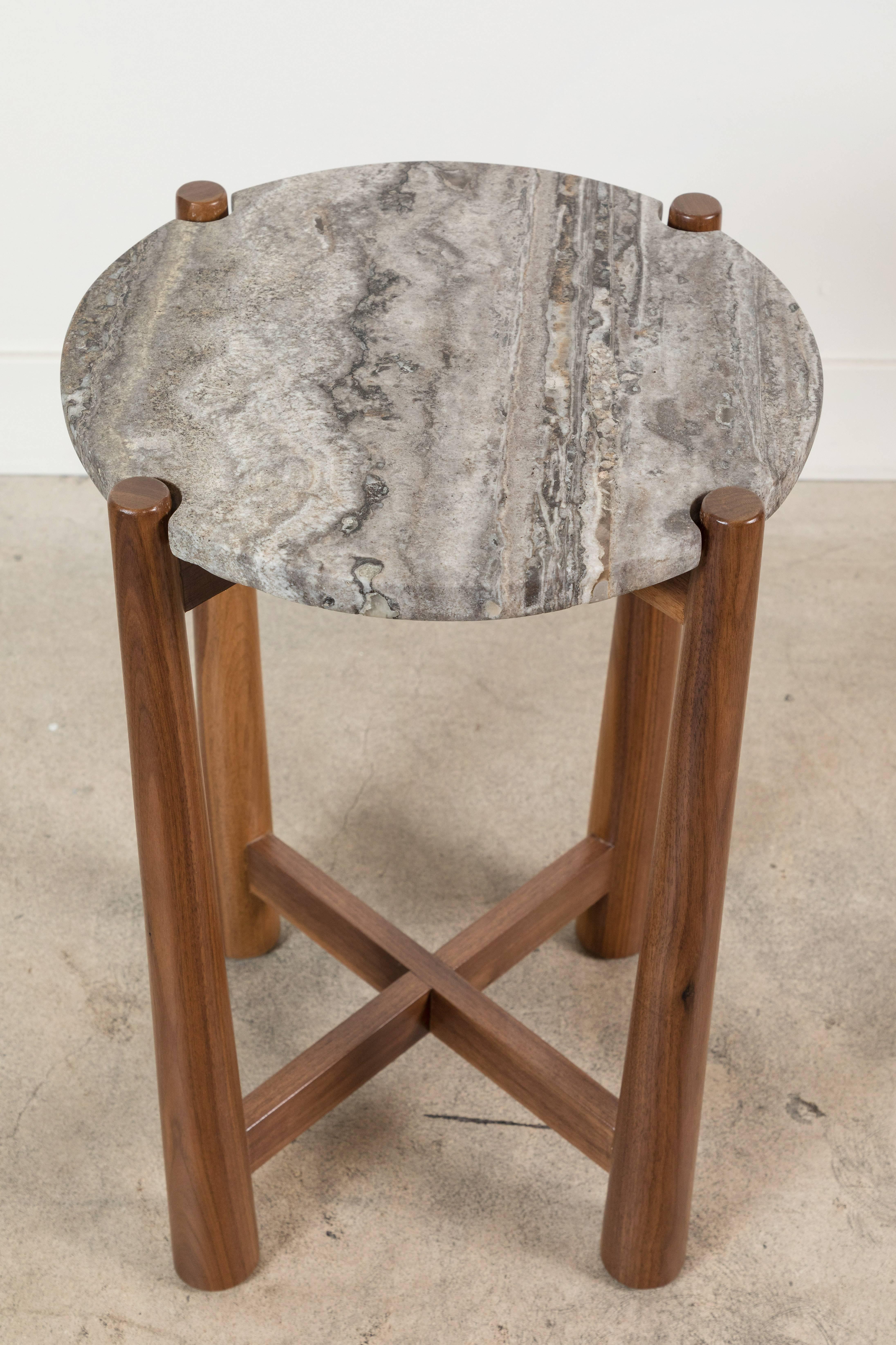 Travertine and Walnut Bronson Drinks Table by Lawson-Fenning In New Condition In Los Angeles, CA