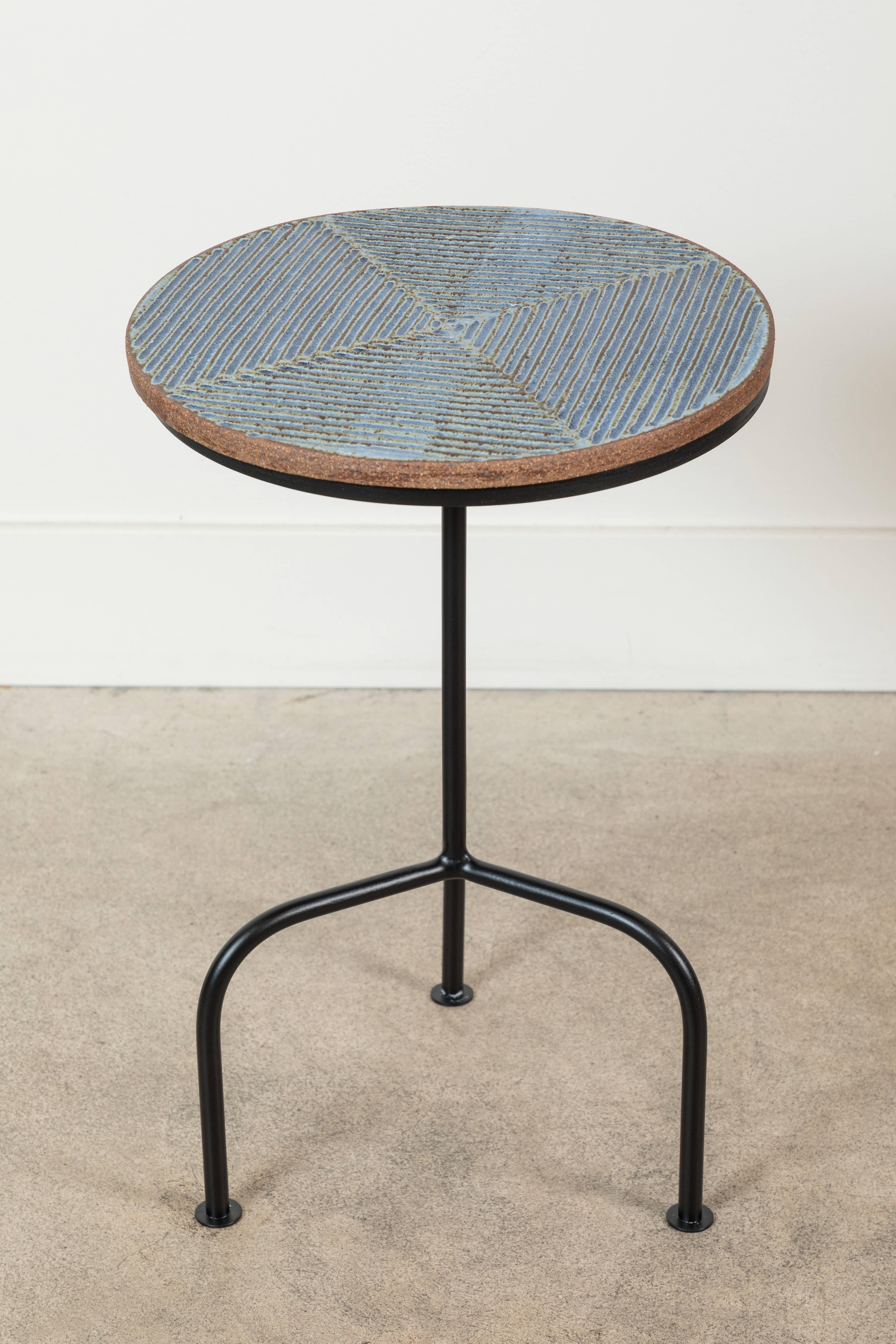 Steel and ceramic side table by Mt. Washington Pottery for Lawson-Fenning

