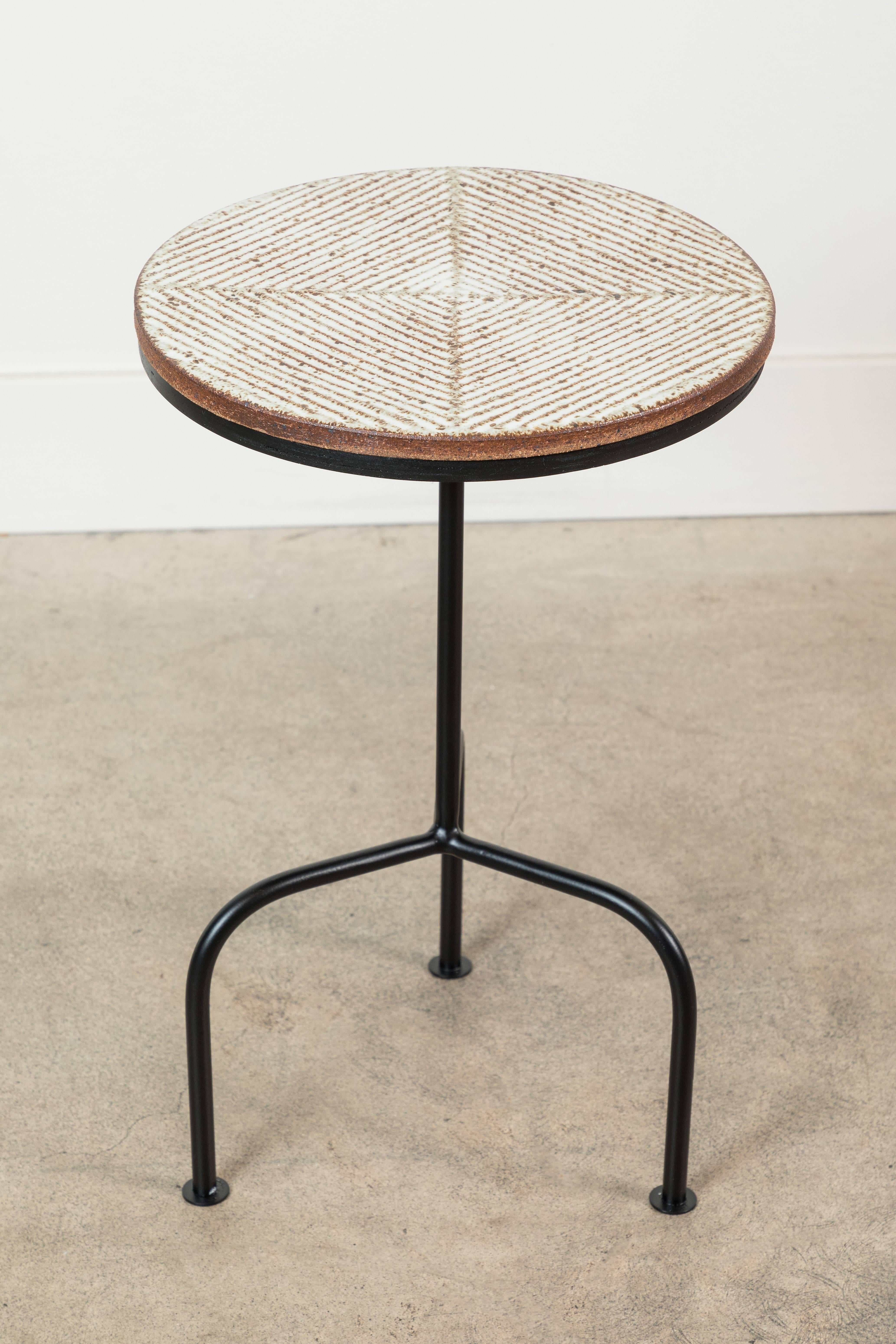 Steel and ceramic side table by Mt. Washington Pottery for Lawson-Fenning.