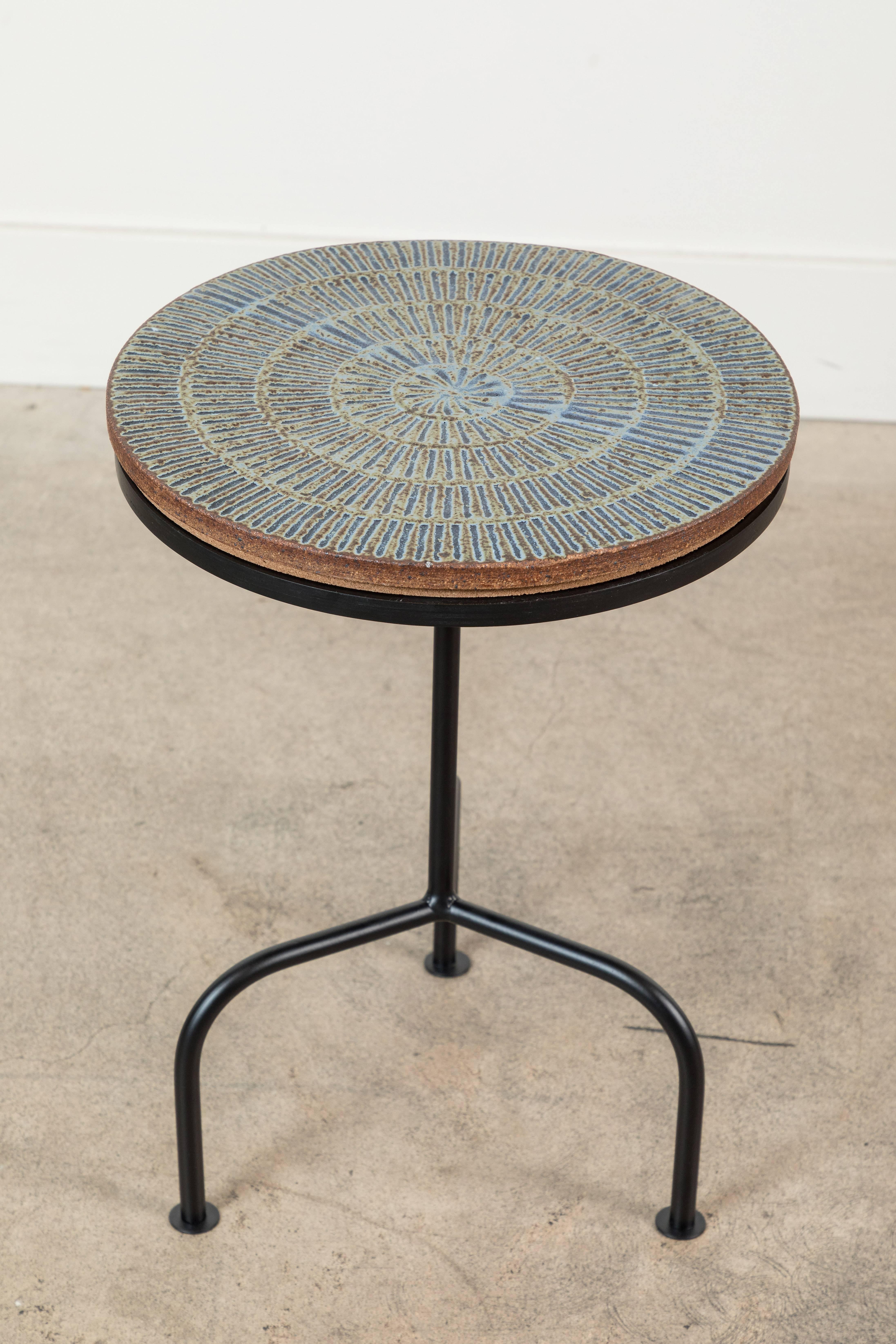 Mid-Century Modern Steel and Ceramic Side Table by Mt. Washington Pottery for Collabs in Clay