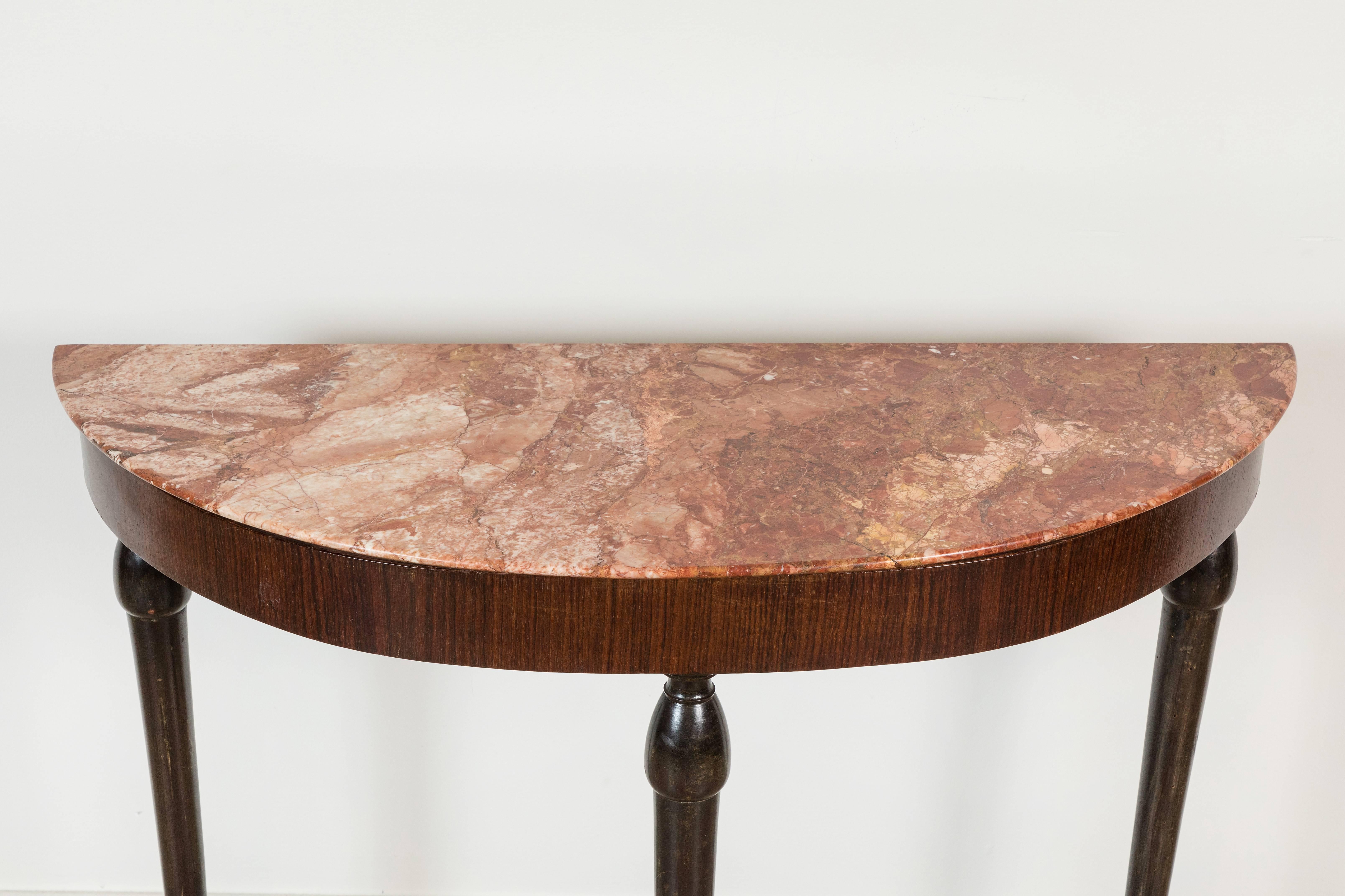 Italian marble topped demilune console.