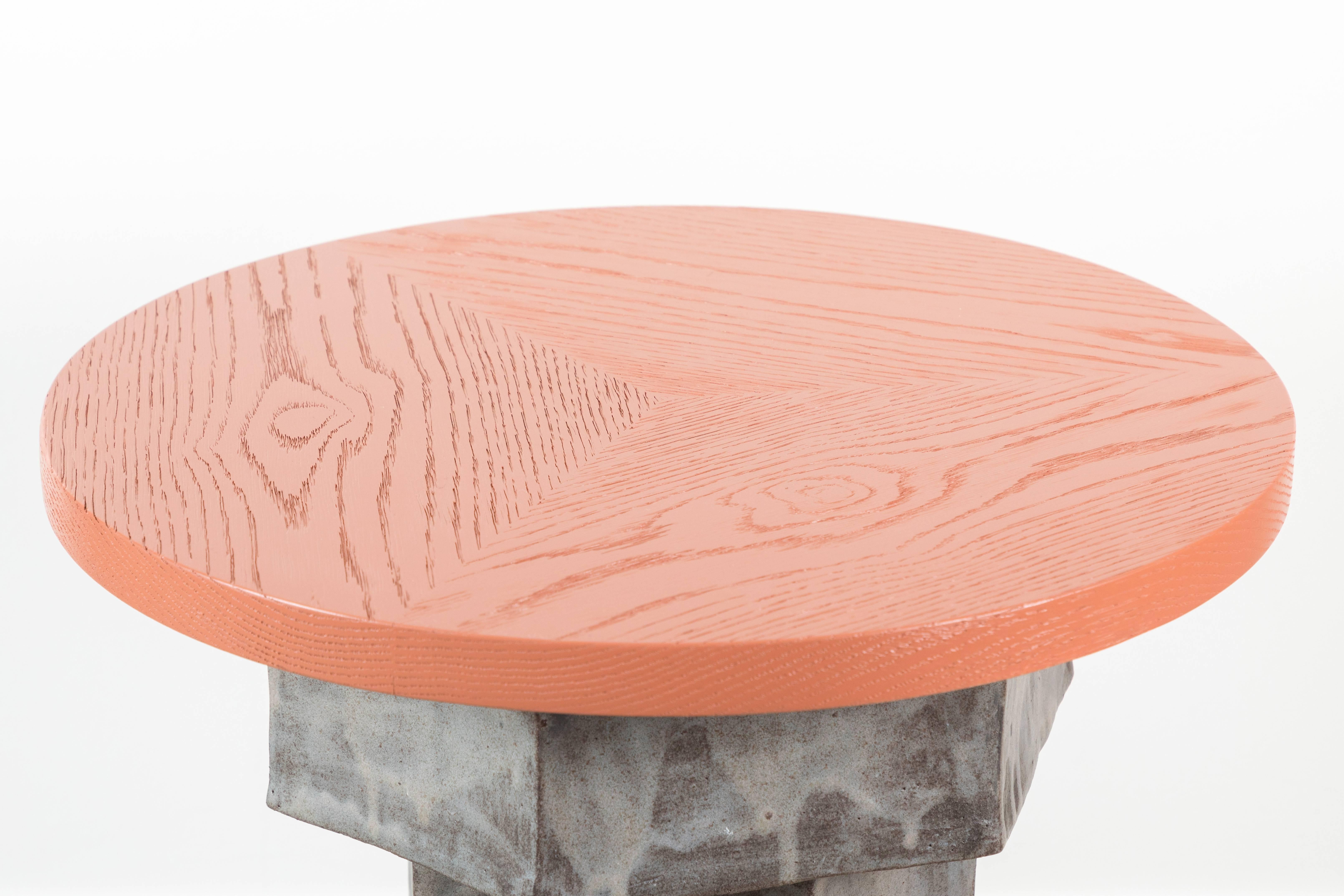Mid-Century Modern Solid Oak and Ceramic Side Table by BZippy & Co. for Collabs in Clay