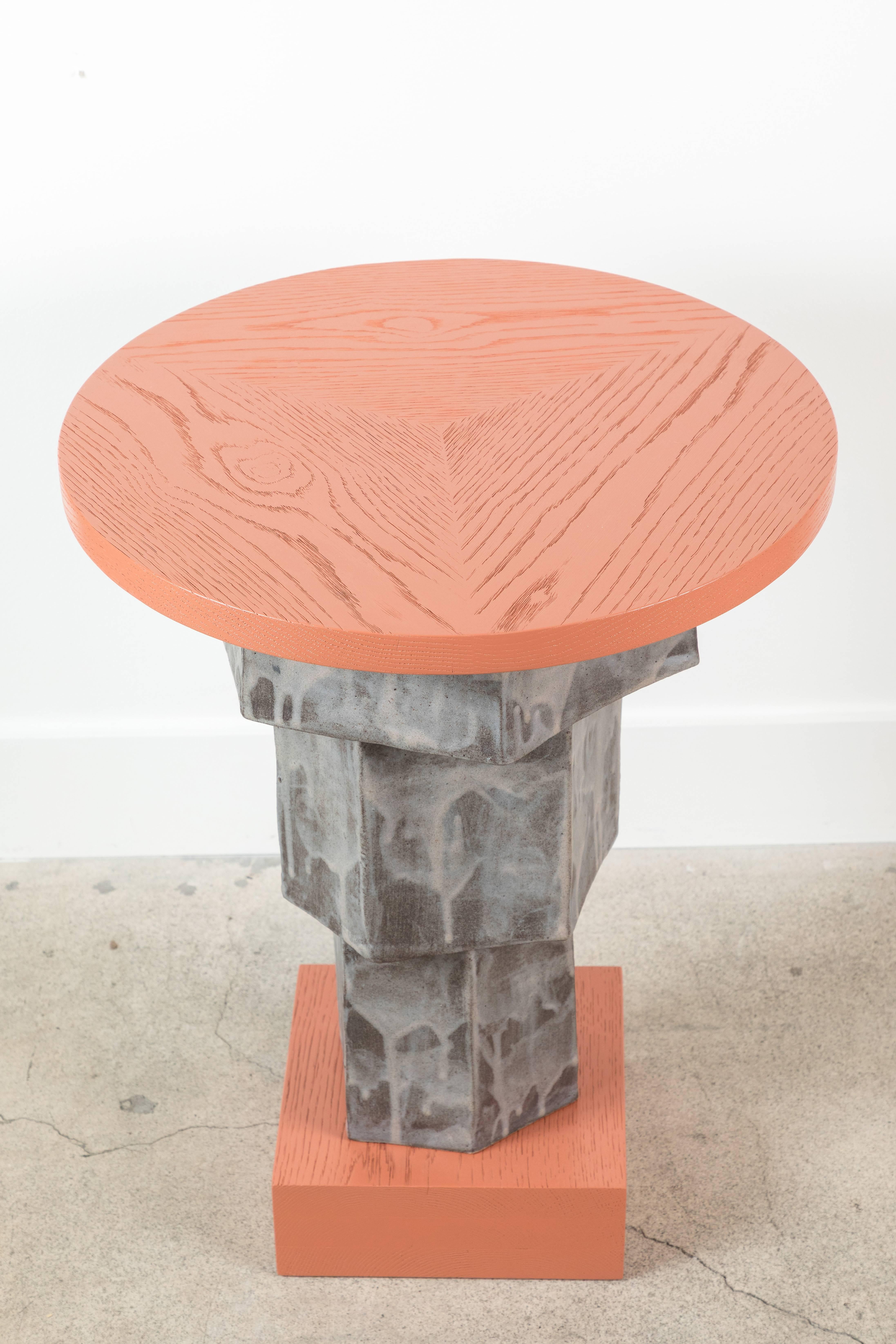 Contemporary Solid Oak and Ceramic Side Table by BZippy & Co. for Collabs in Clay