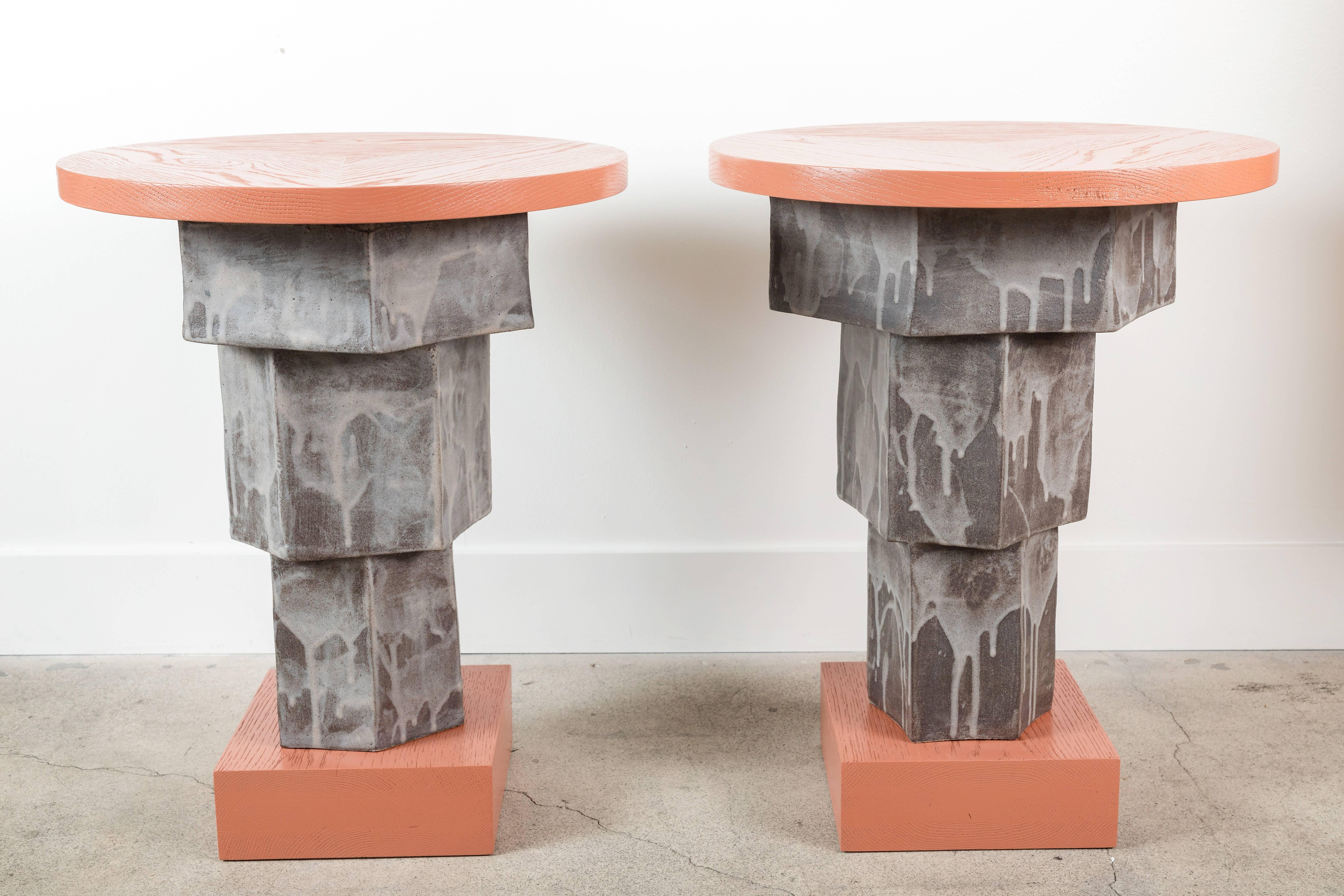 Solid Oak and Ceramic Side Table by BZippy & Co. for Collabs in Clay 3